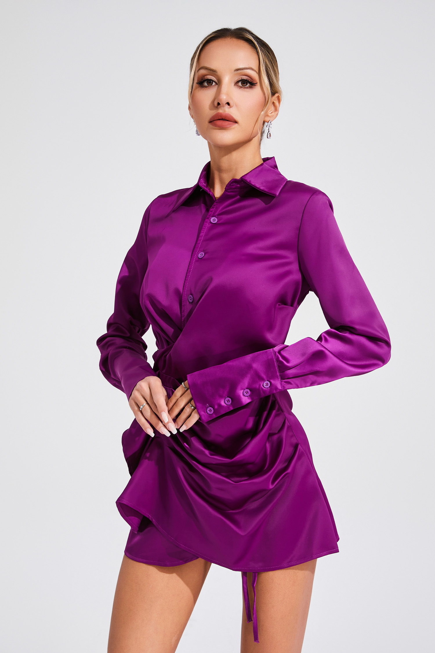 Saxton Purple Long Sleeve Mini Dress