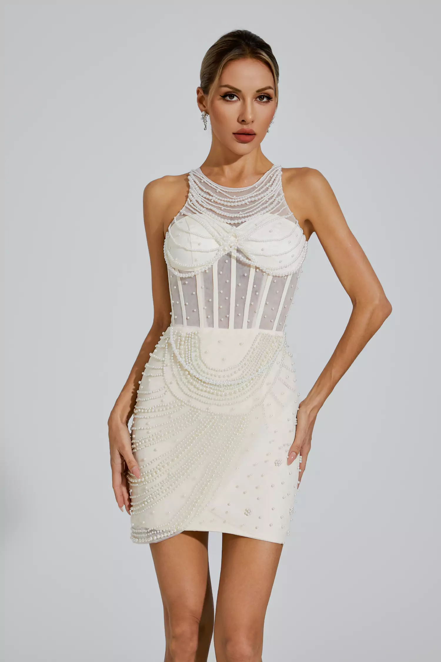Shay White Beaded Embellished Mini Dress-CATCHALL