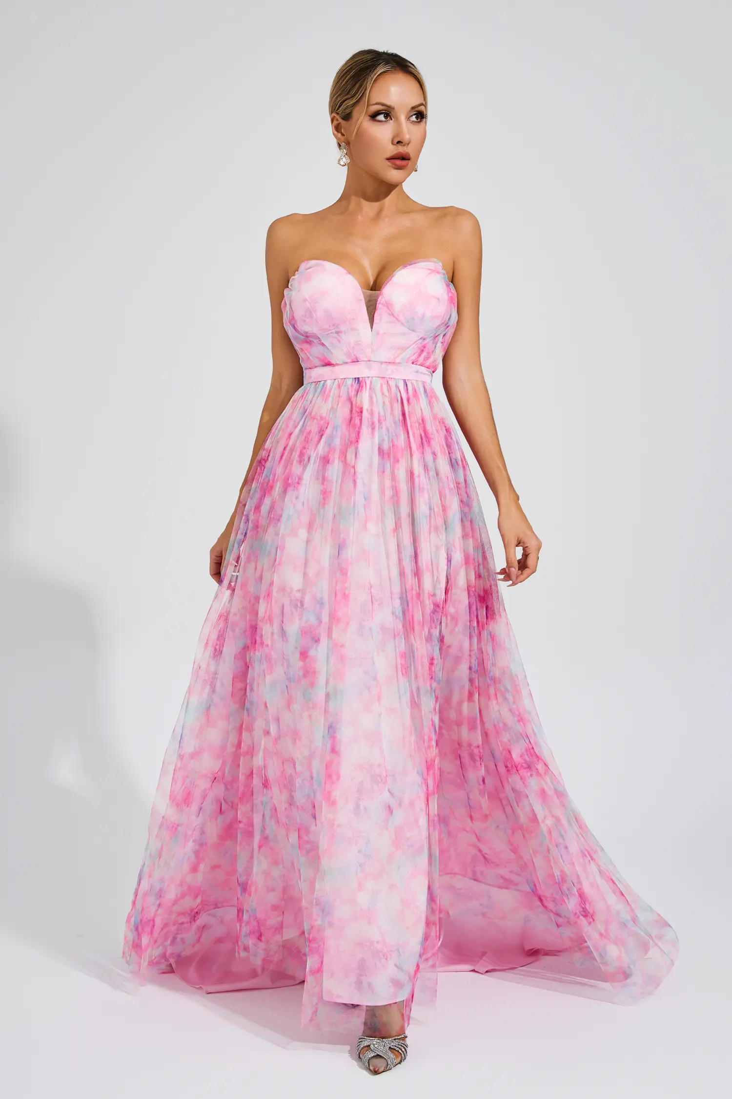 Sheila Pink Floral Slit Off Shoulder Dress-CATCHALL