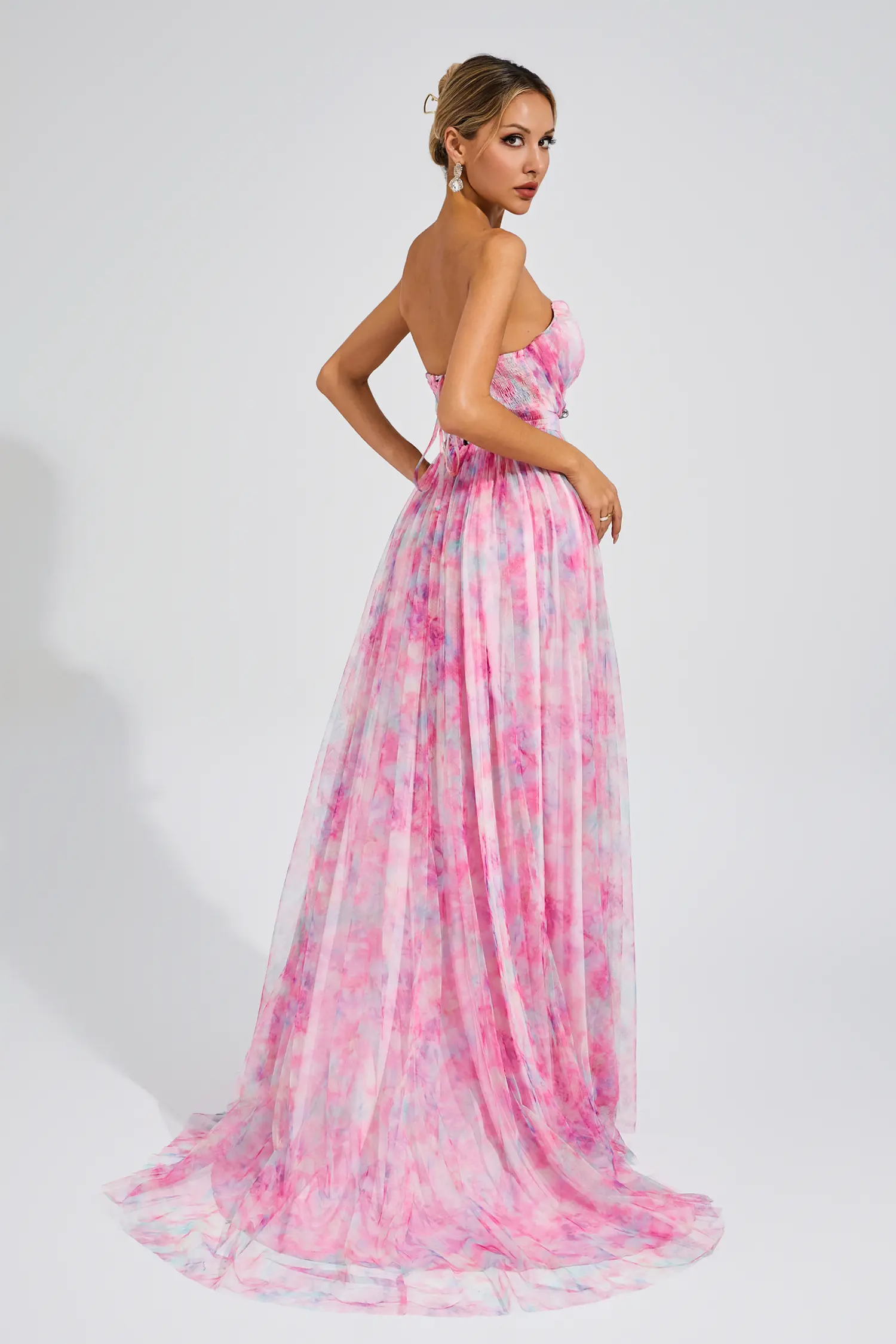 Sheila Pink Floral Slit Off Shoulder Dress-CATCHALL