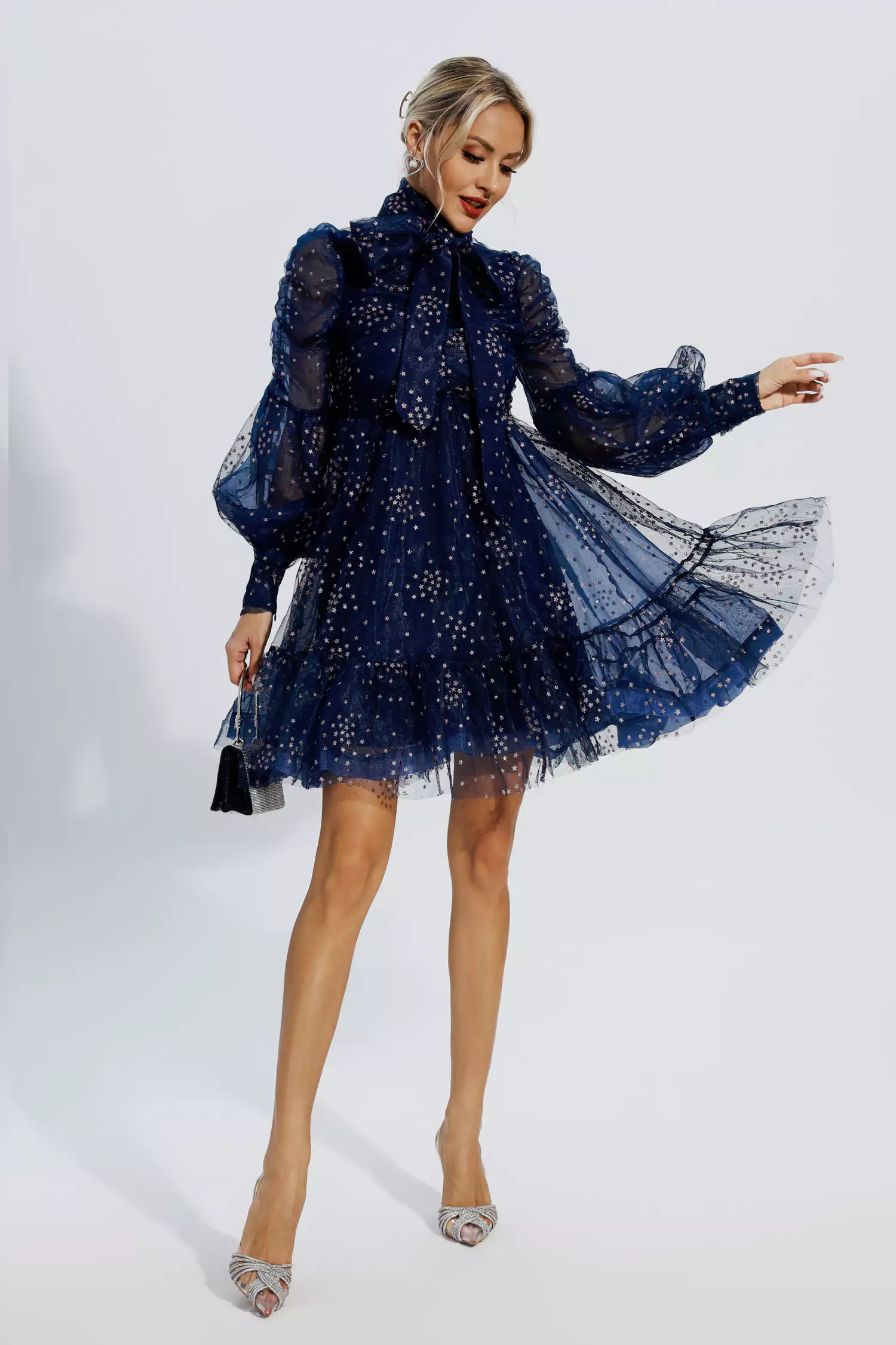 Shelby Blue Mesh Stars Sequin Mini Dress