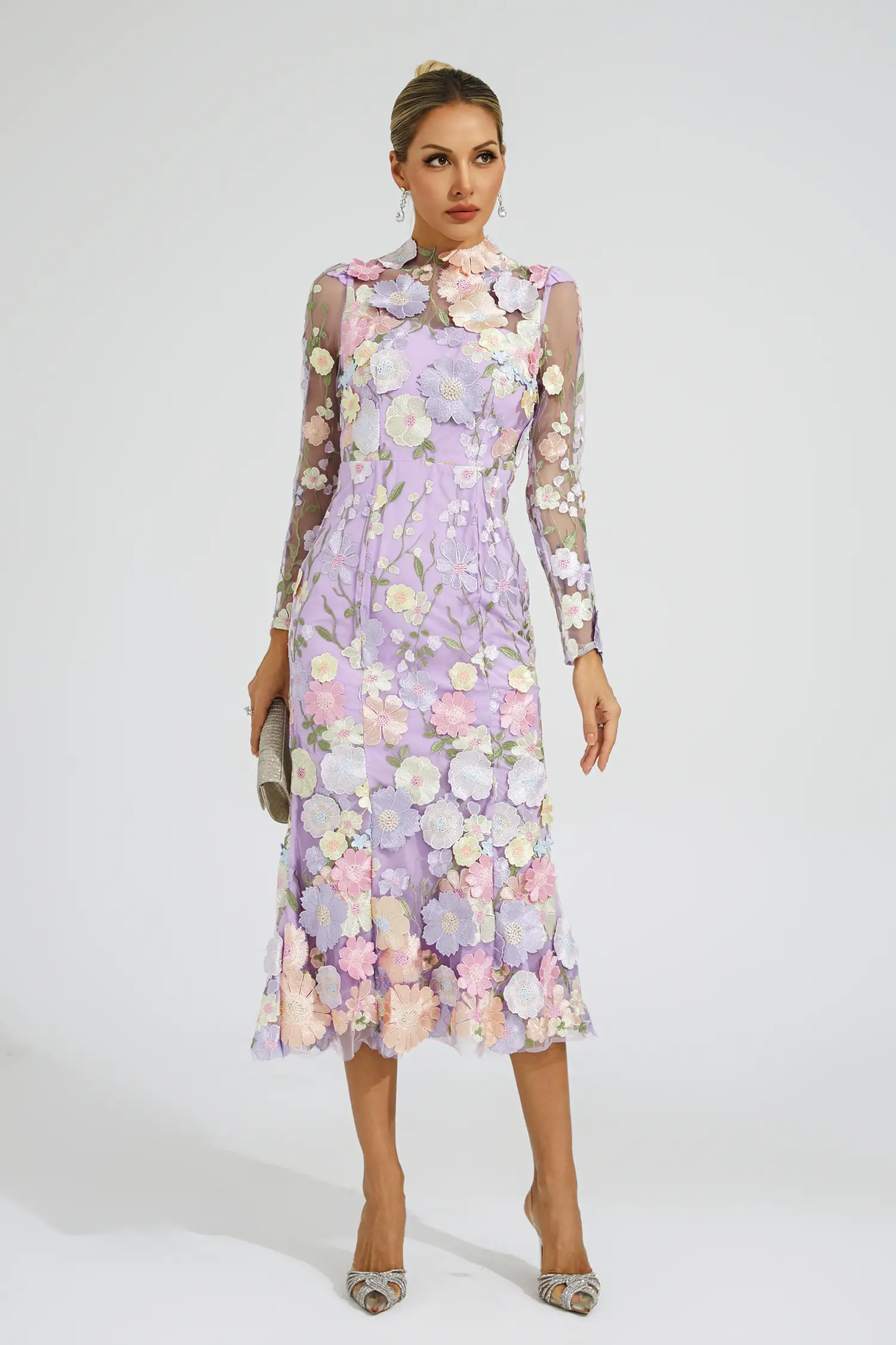 Sherwood Purple Flower Embroidered Dress-CATCHALL