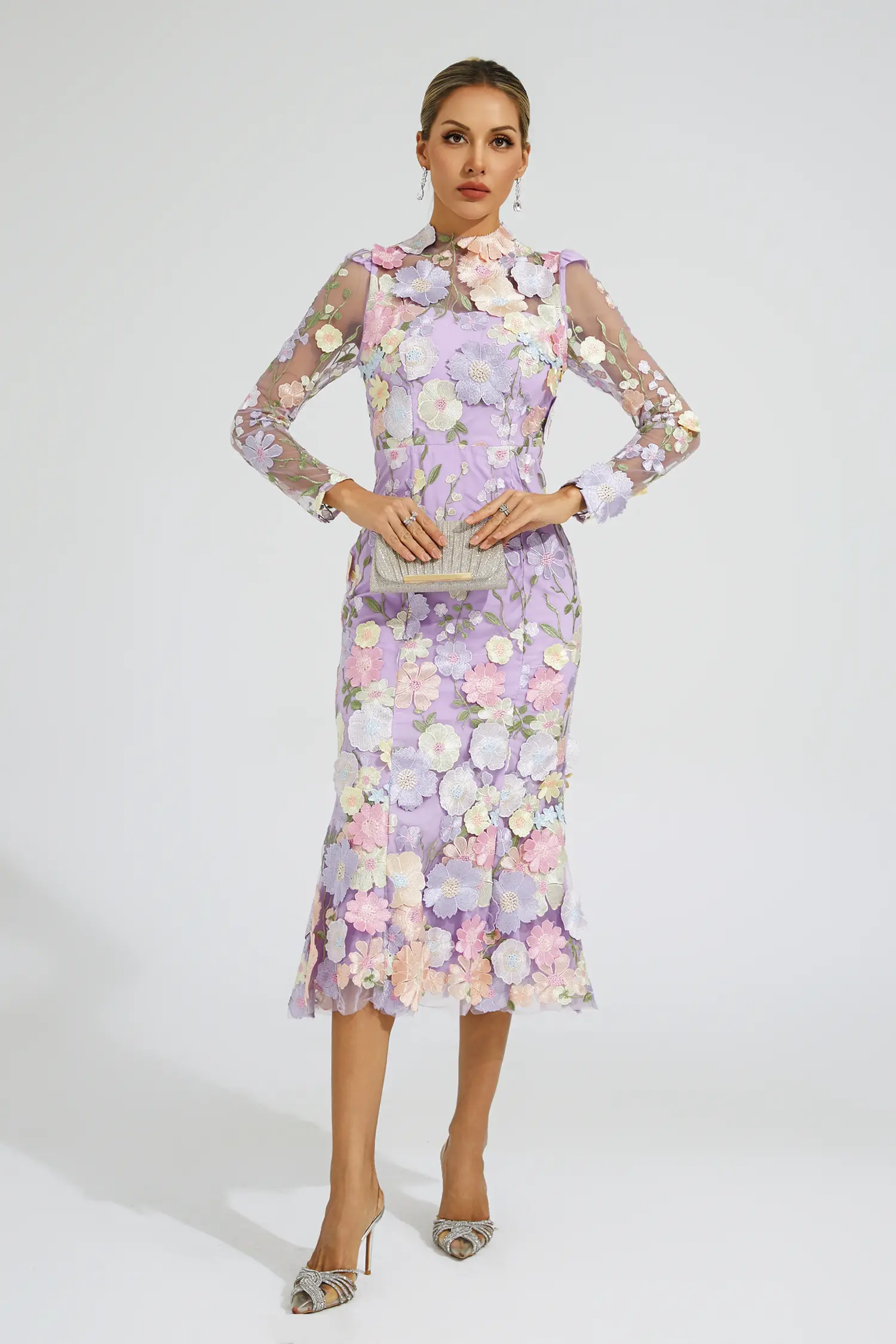 Sherwood Purple Flower Embroidered Dress-CATCHALL
