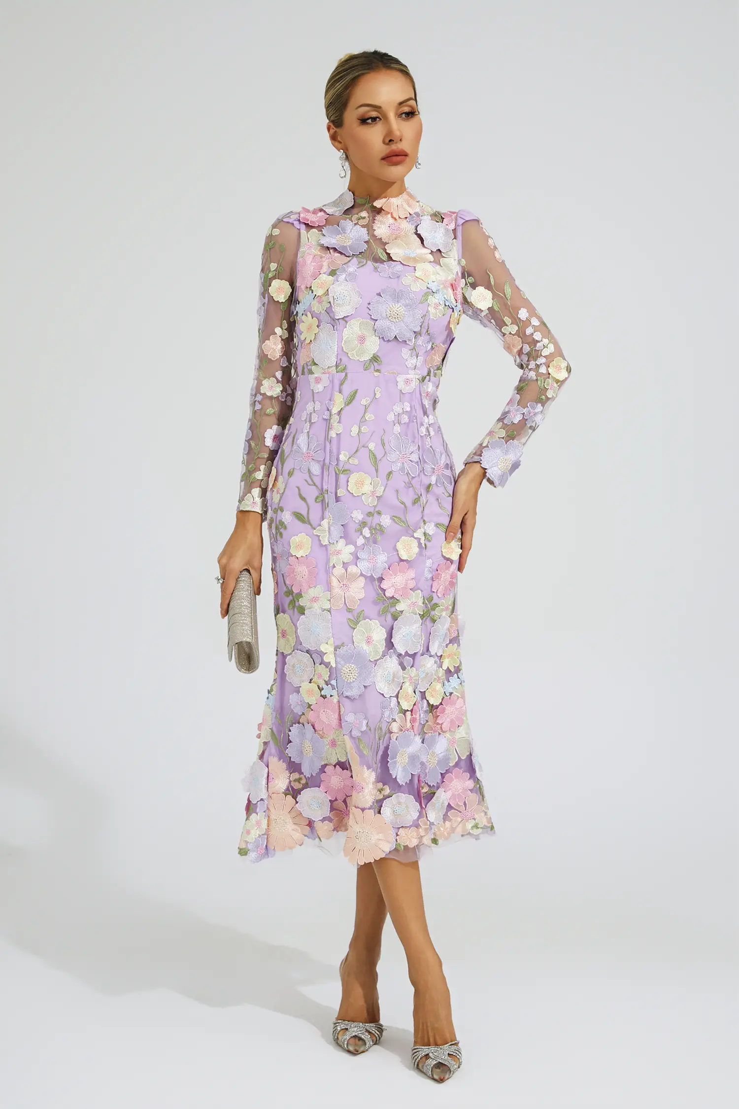 Sherwood Purple Flower Embroidered Dress-CATCHALL
