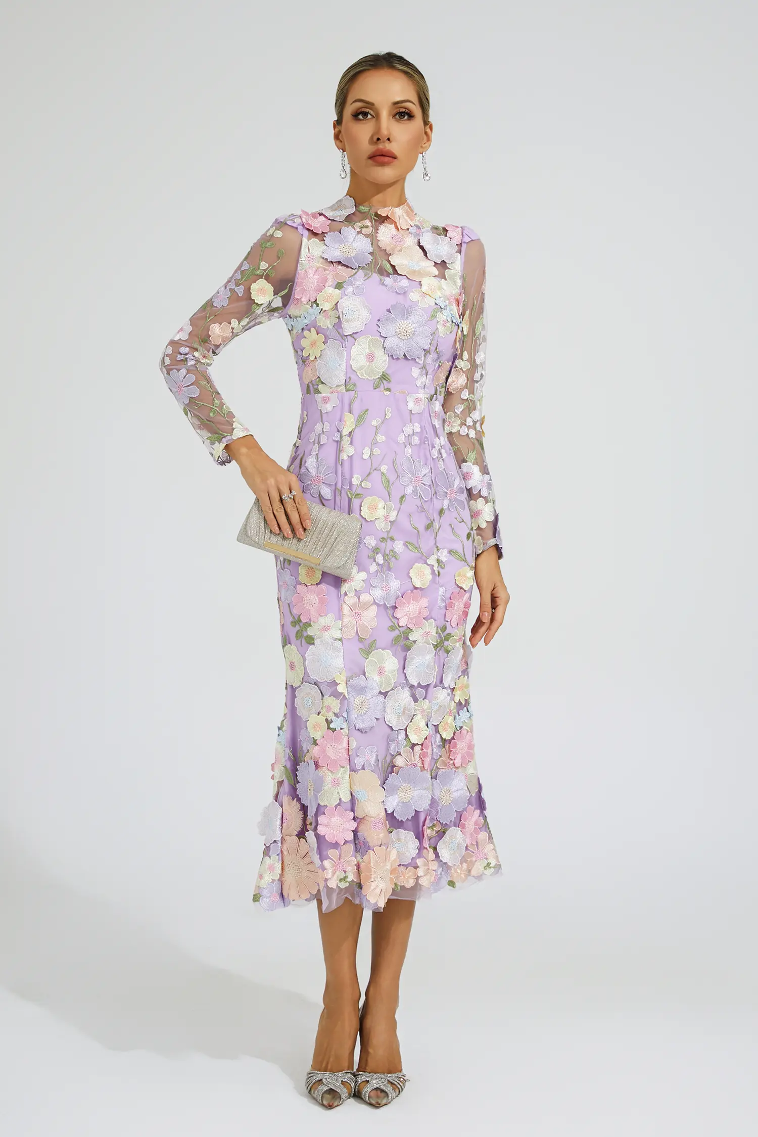 Sherwood Purple Flower Embroidered Dress-CATCHALL