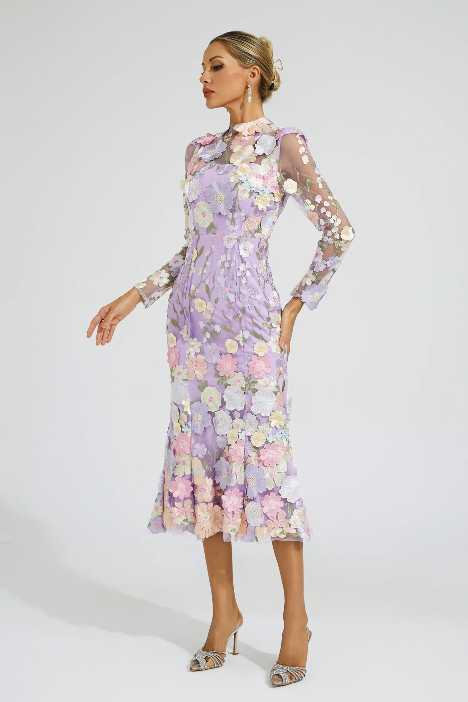 Sherwood Purple Flower Embroidered Dress-CATCHALL