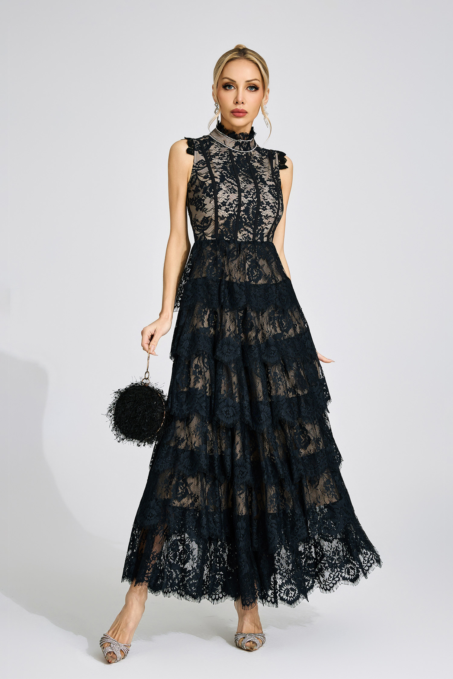 Sian Black Lace Maxi Dress