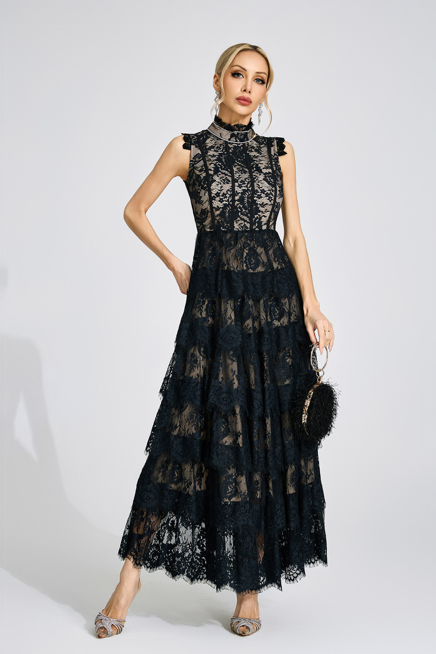 Sian Black Lace Maxi Dress
