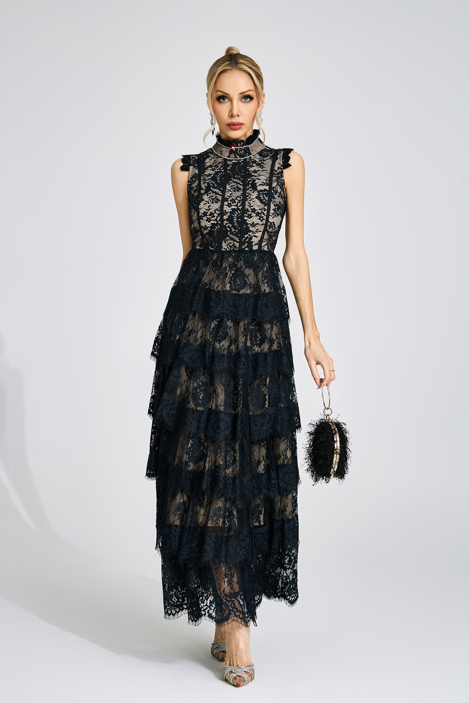 Sian Black Lace Maxi Dress