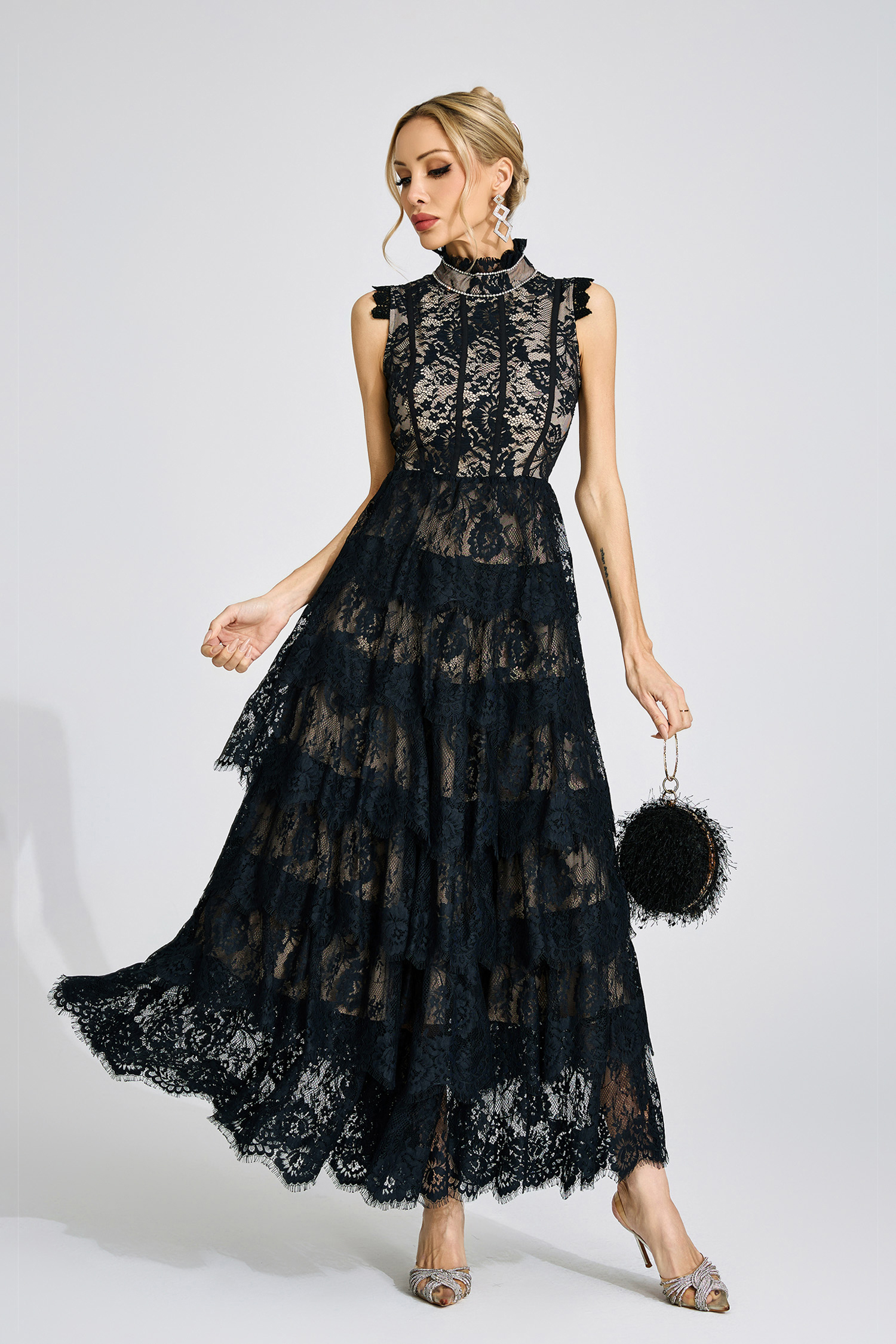 Sian Black Lace Maxi Dress
