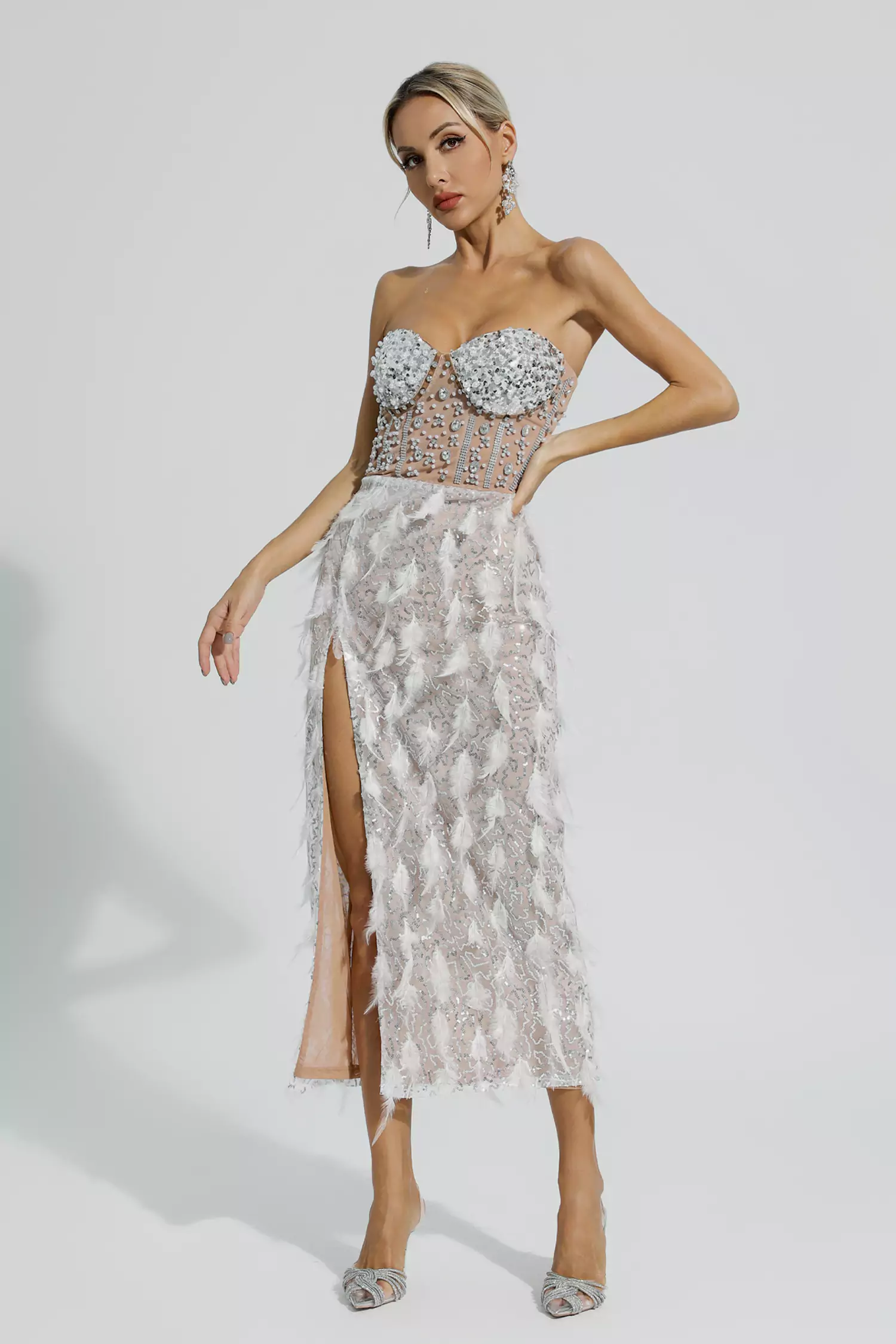 Siena White Feather Tube Top Dress-CATCHALL