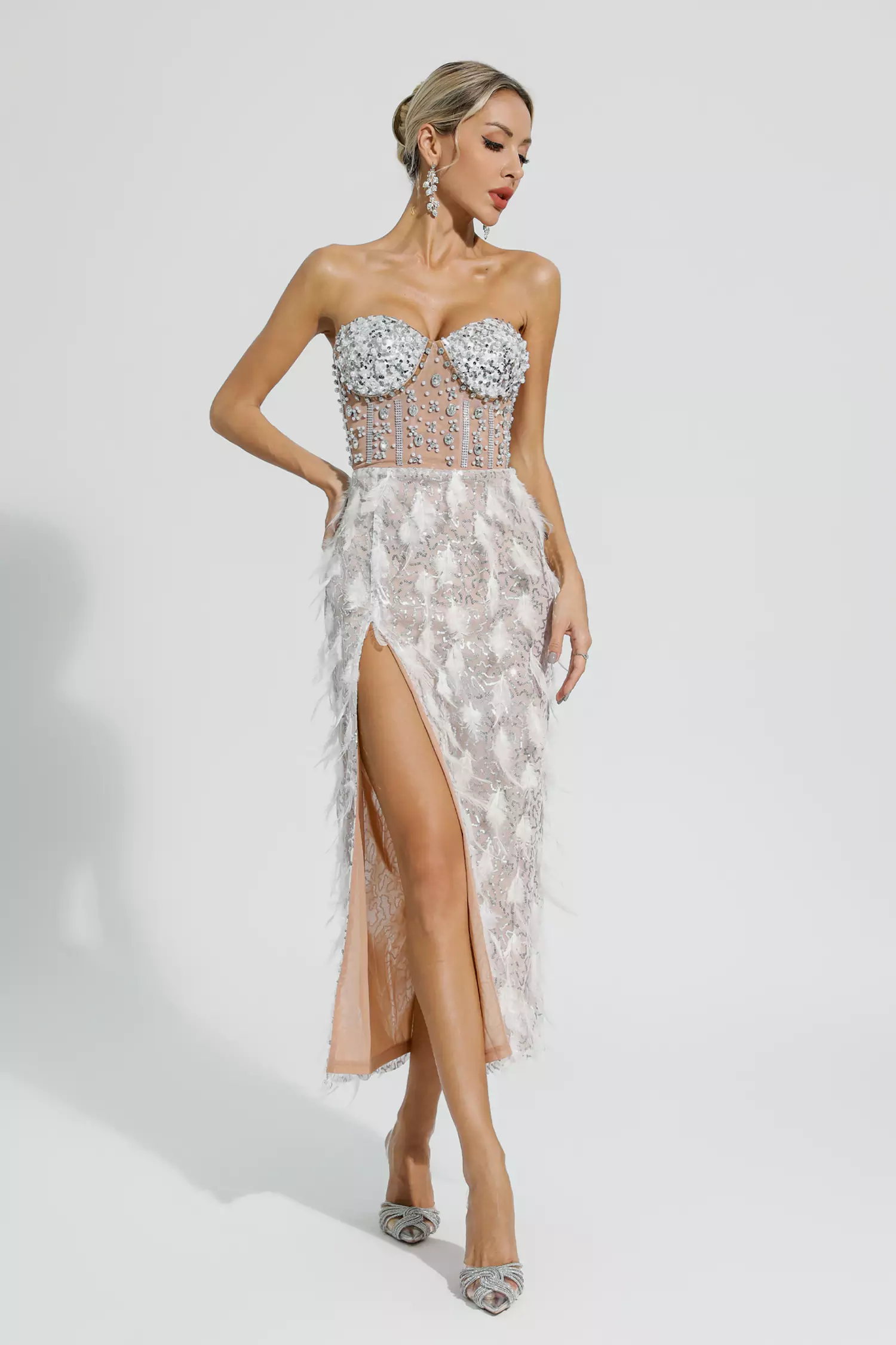 Siena White Feather Tube Top Dress-CATCHALL