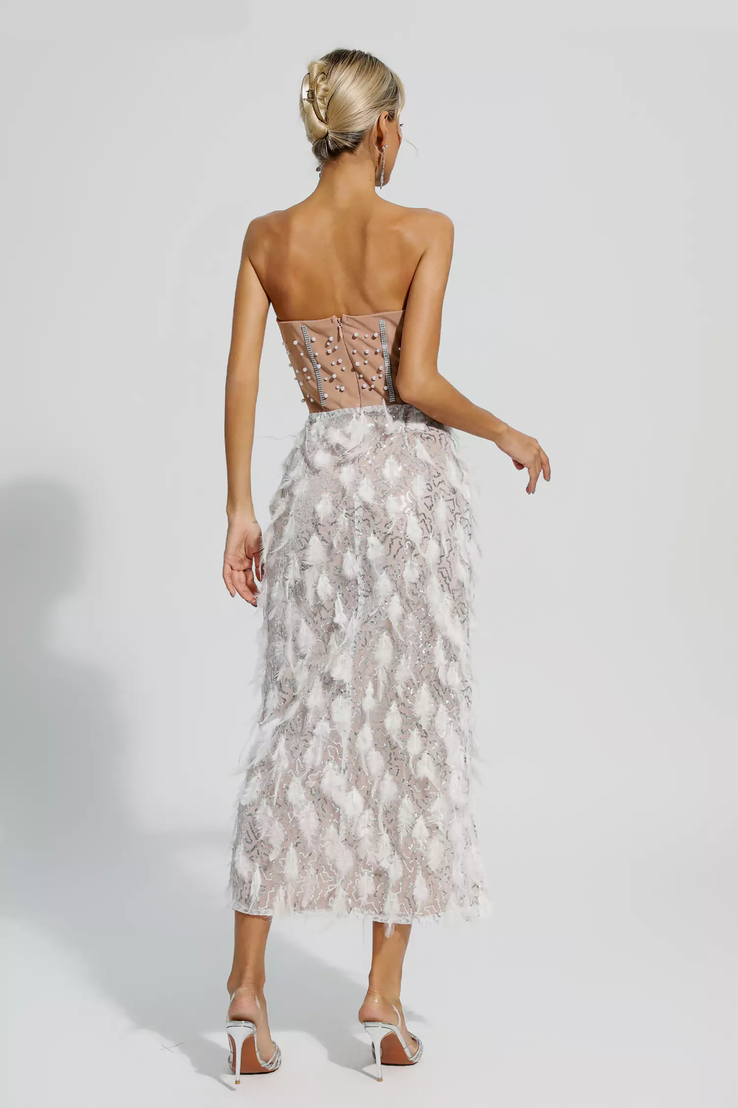 Siena White Feather Tube Top Dress-CATCHALL