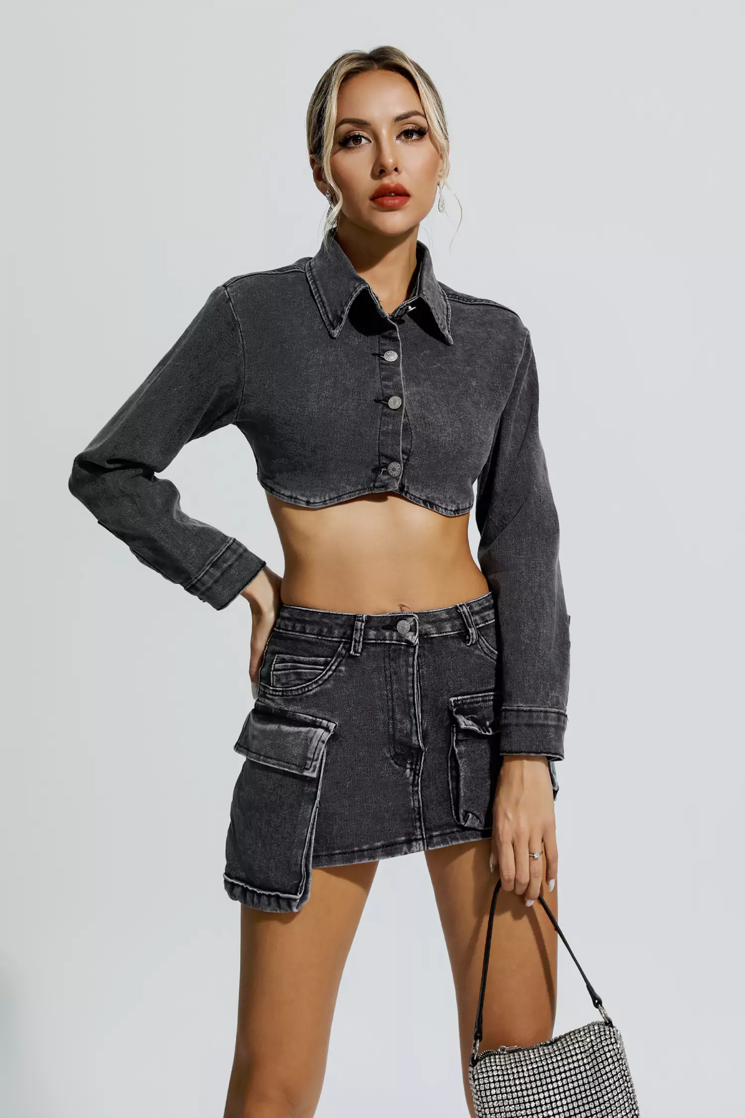 Sierra Grey Irregular Denim Set-CATCHALL