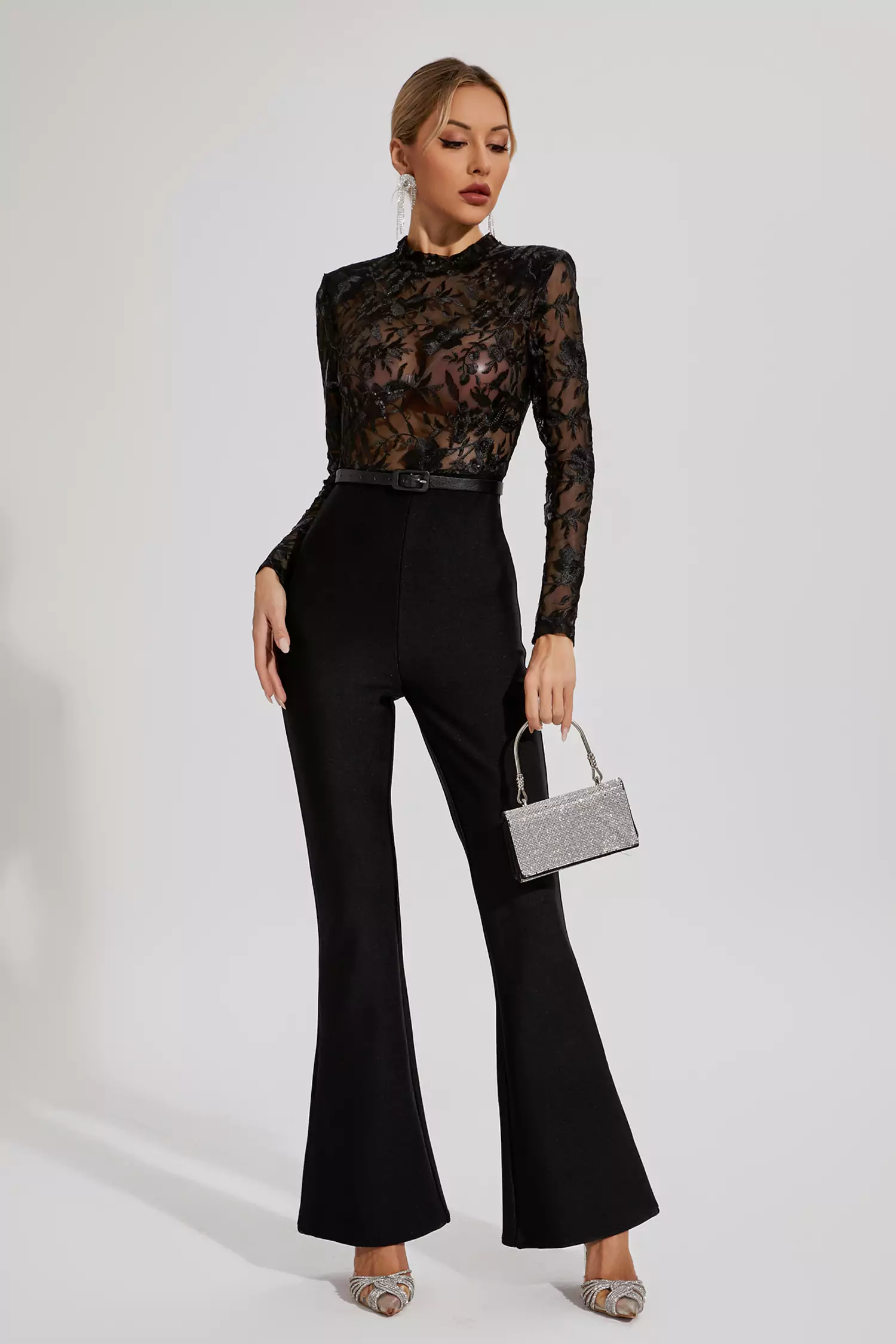 Simone Black Belted Lace Jumpsuit-CATCHALL