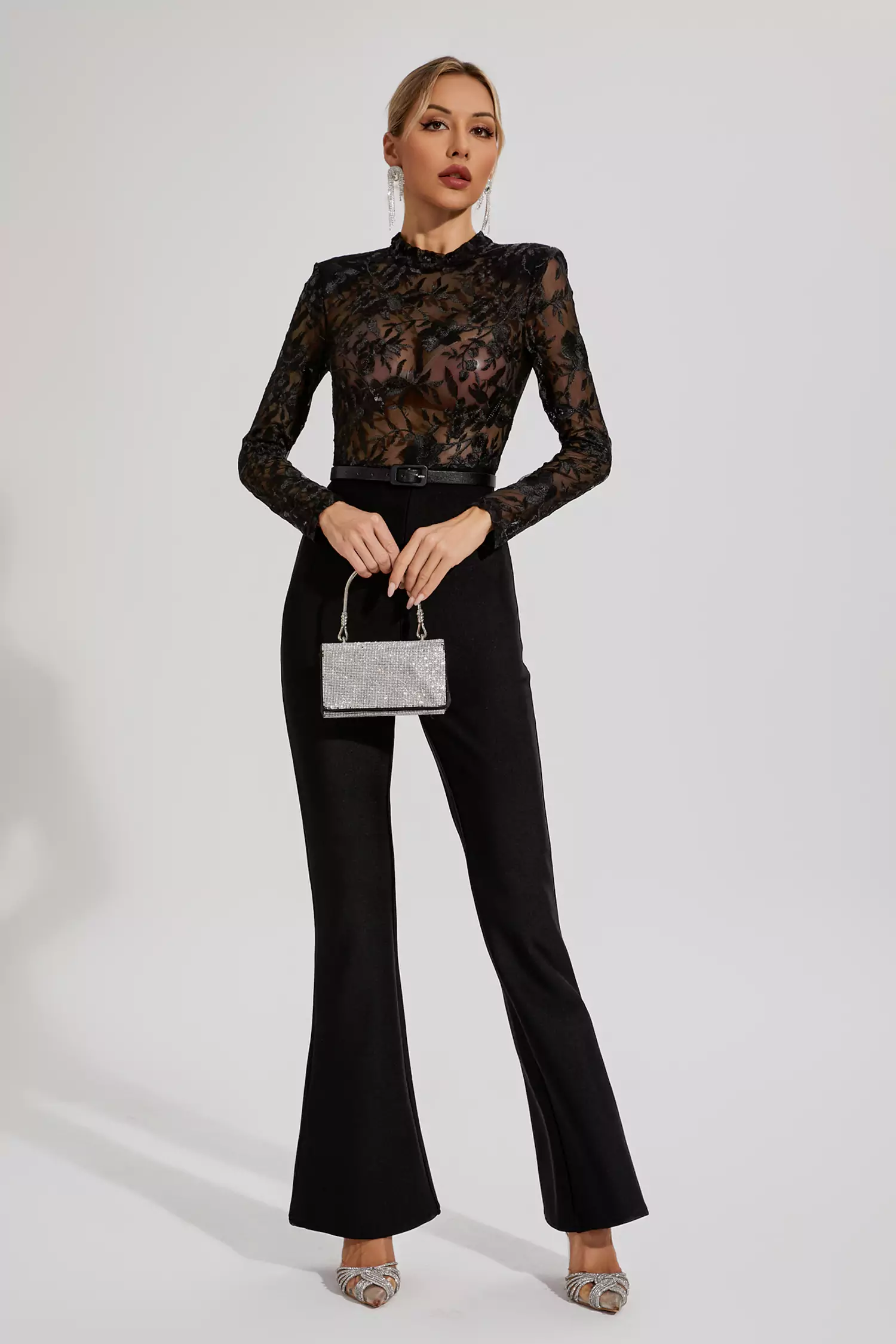 Simone Black Belted Lace Jumpsuit-CATCHALL