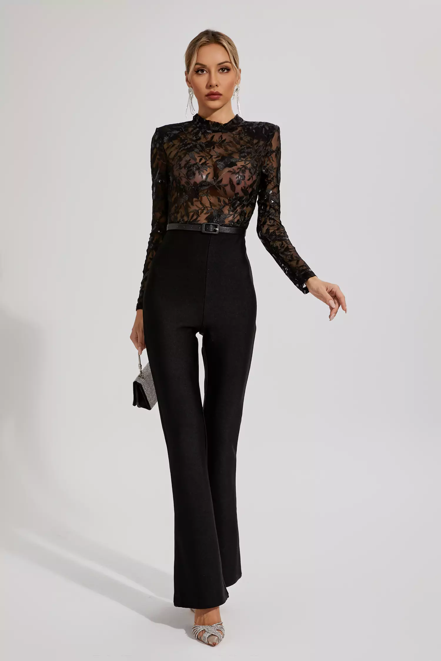 Simone Black Belted Lace Jumpsuit-CATCHALL