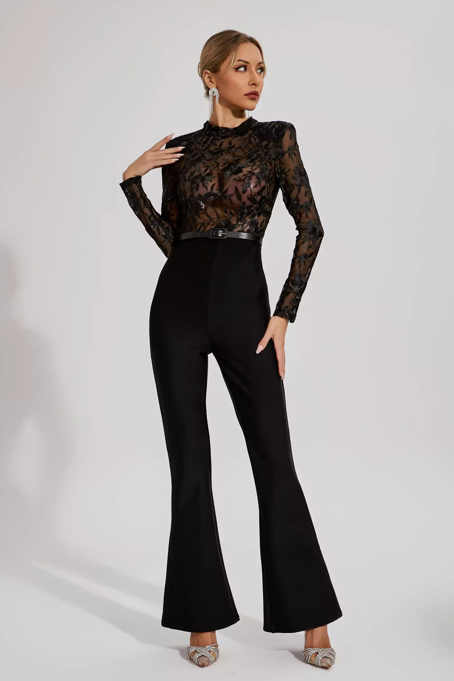 Simone Black Belted Lace Jumpsuit-CATCHALL