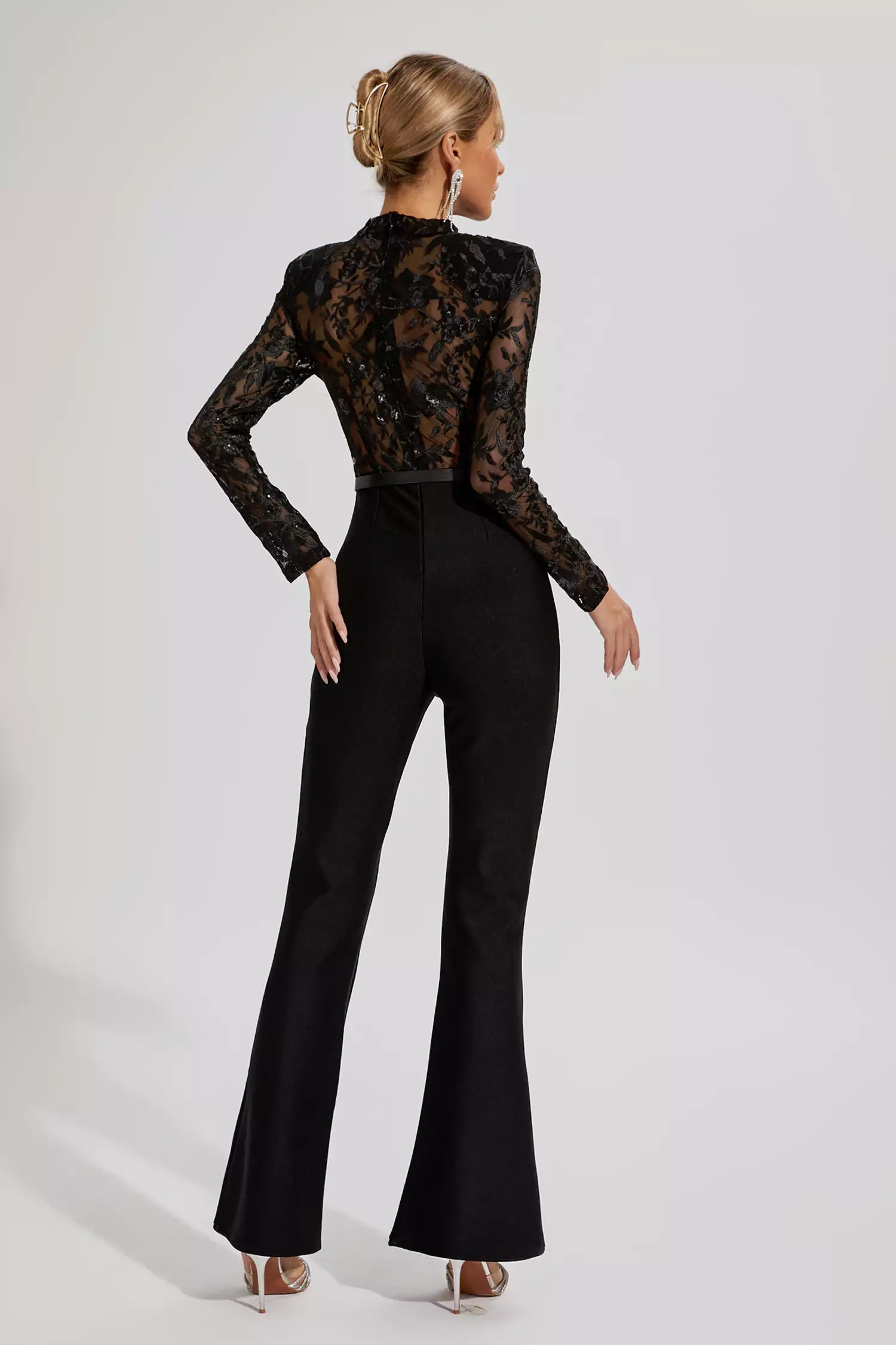 Simone Black Belted Lace Jumpsuit-CATCHALL