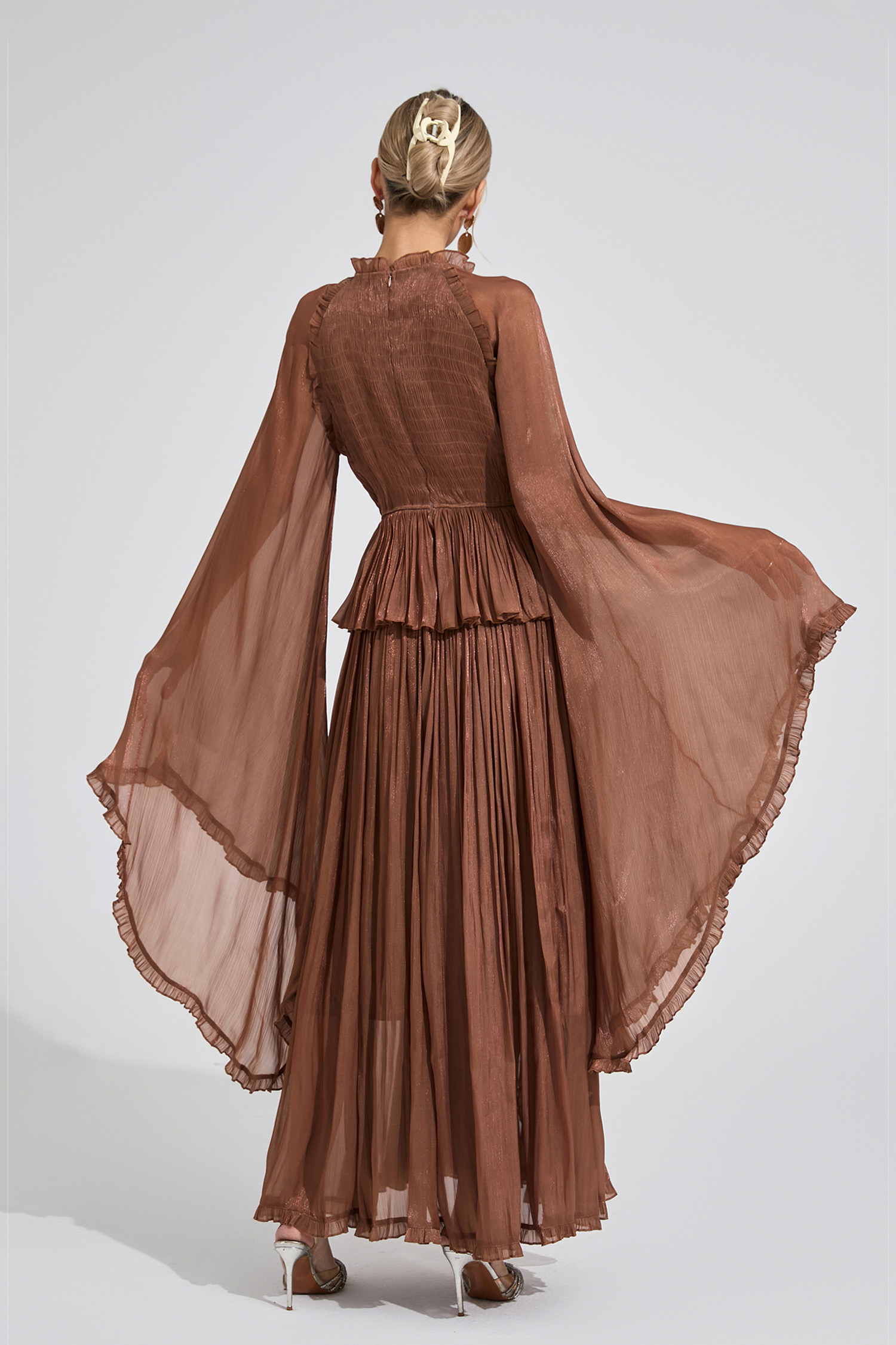 Sioned Brown Flounce Maxi Dress