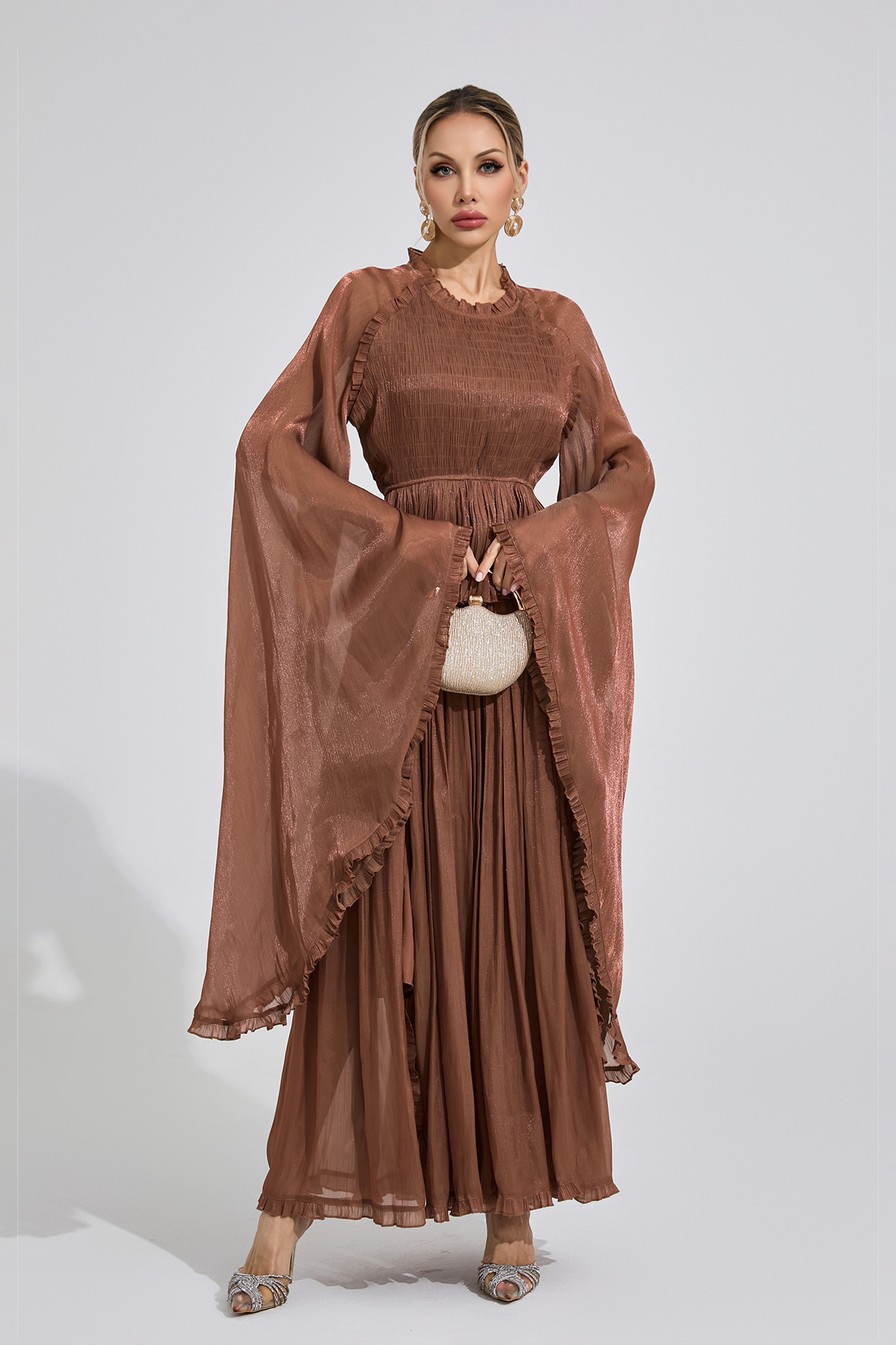 Sioned Brown Flounce Maxi Dress