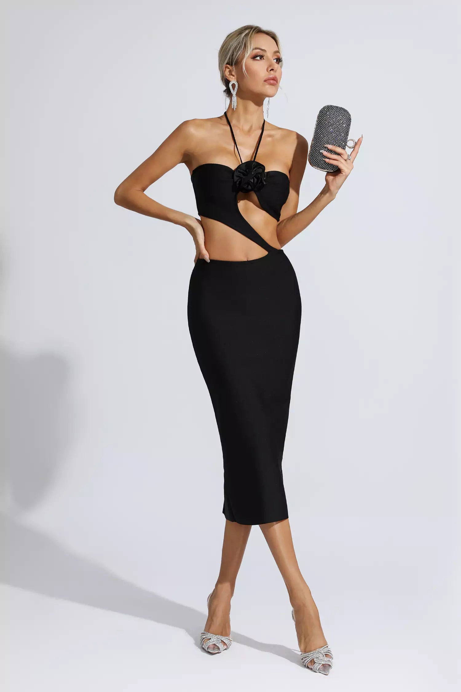 Skye Black Floral Cutout Midi Dress-CATCHALL