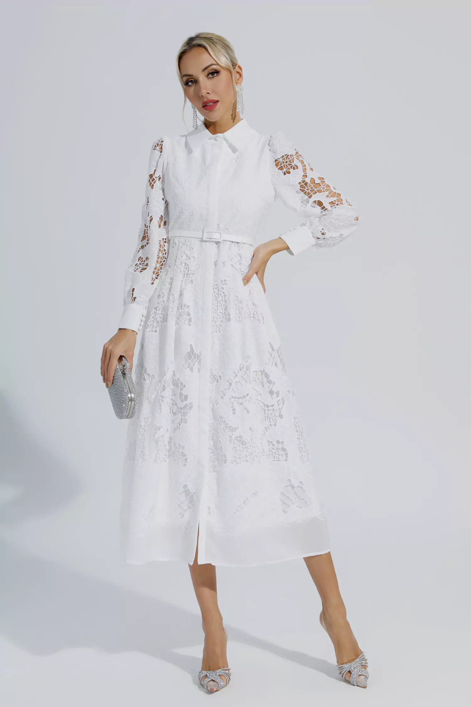 Colette White Lace Cutout Maxi Dress