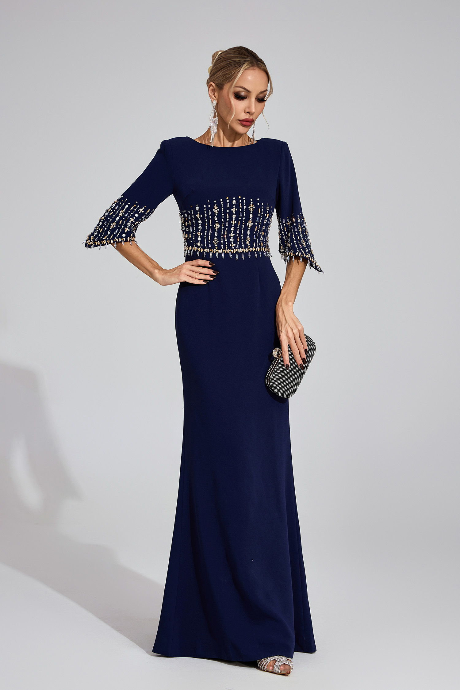 Sophronia Dark Blue Diamond Maxi Dress