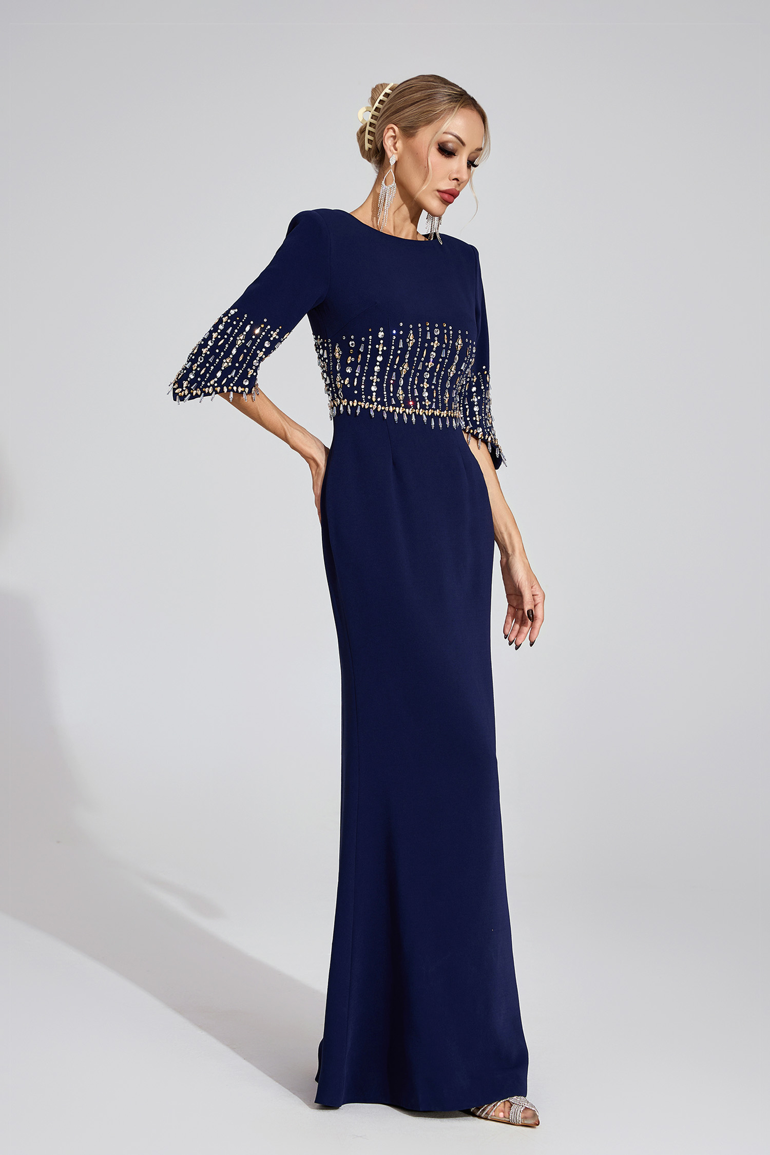 Sophronia Dark Blue Diamond Maxi Dress