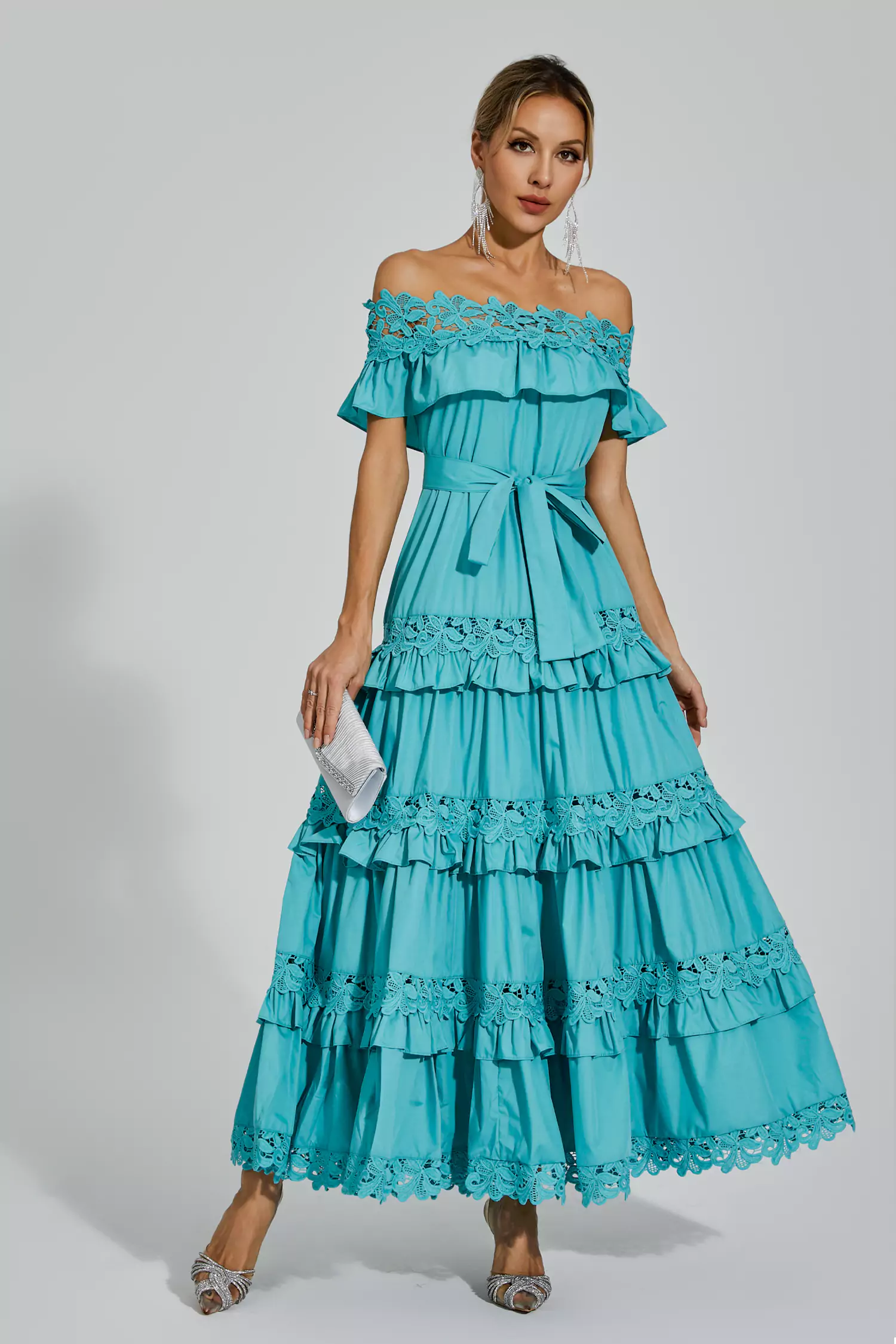 Soraya Blue Ruffle Off Shoulder Dress