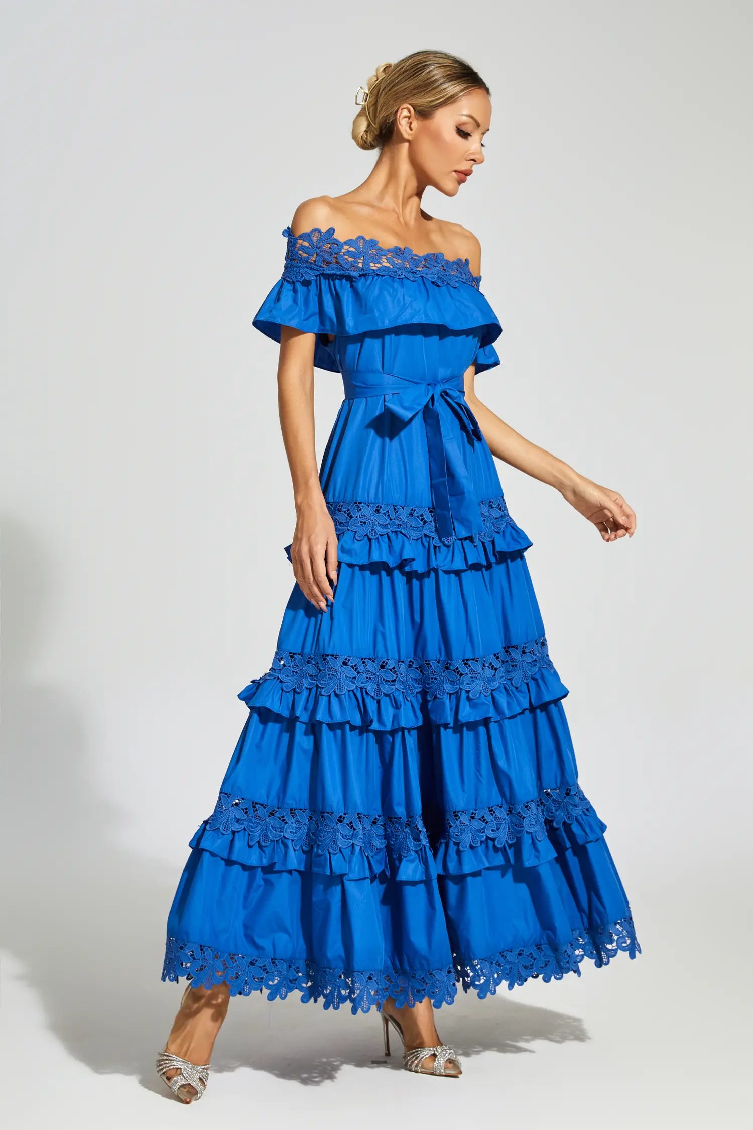 Soraya Marine Blue Ruffle Off Shoulder Dress-CATCHALL