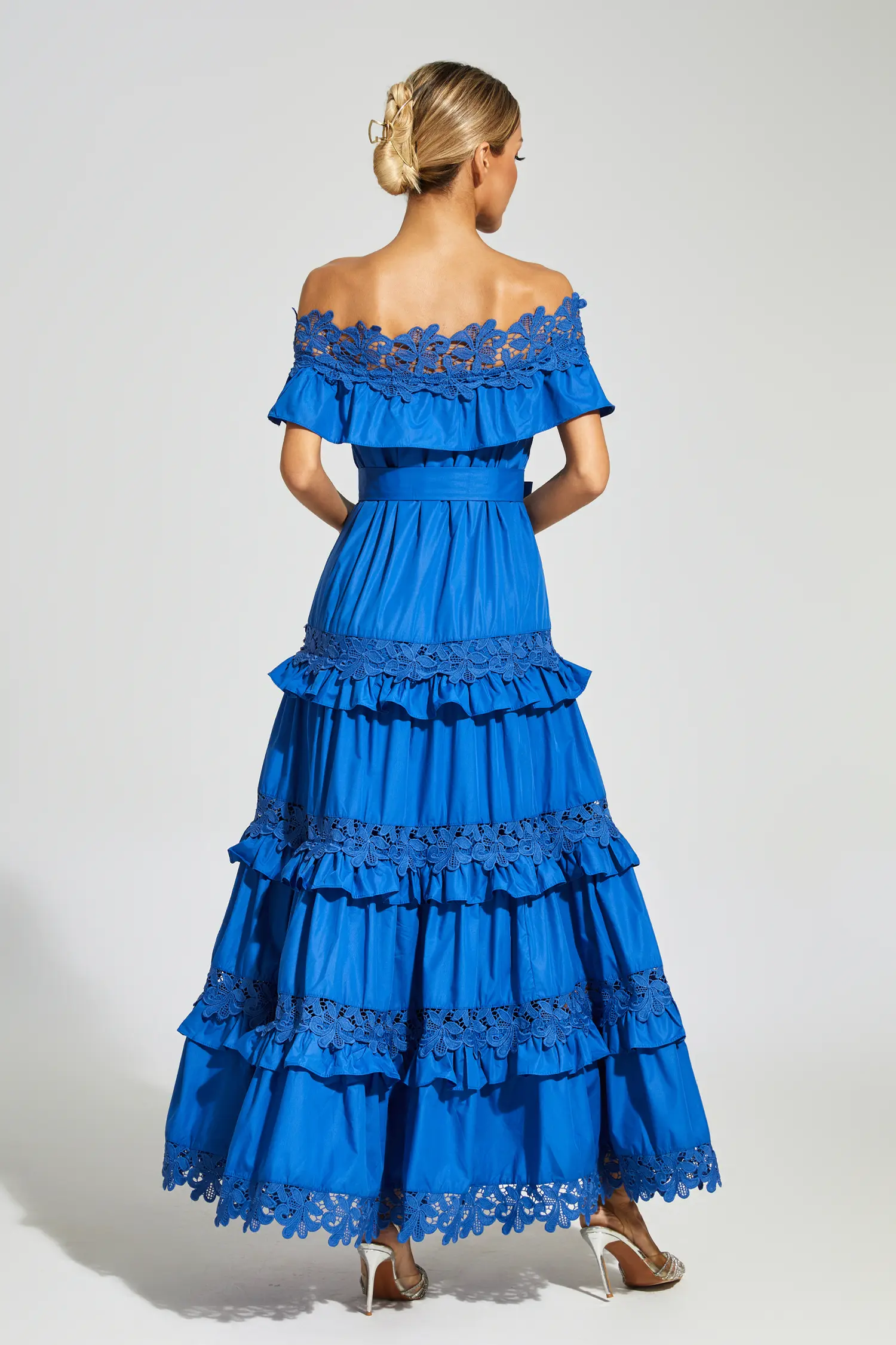 Soraya Marine Blue Ruffle Off Shoulder Dress-CATCHALL