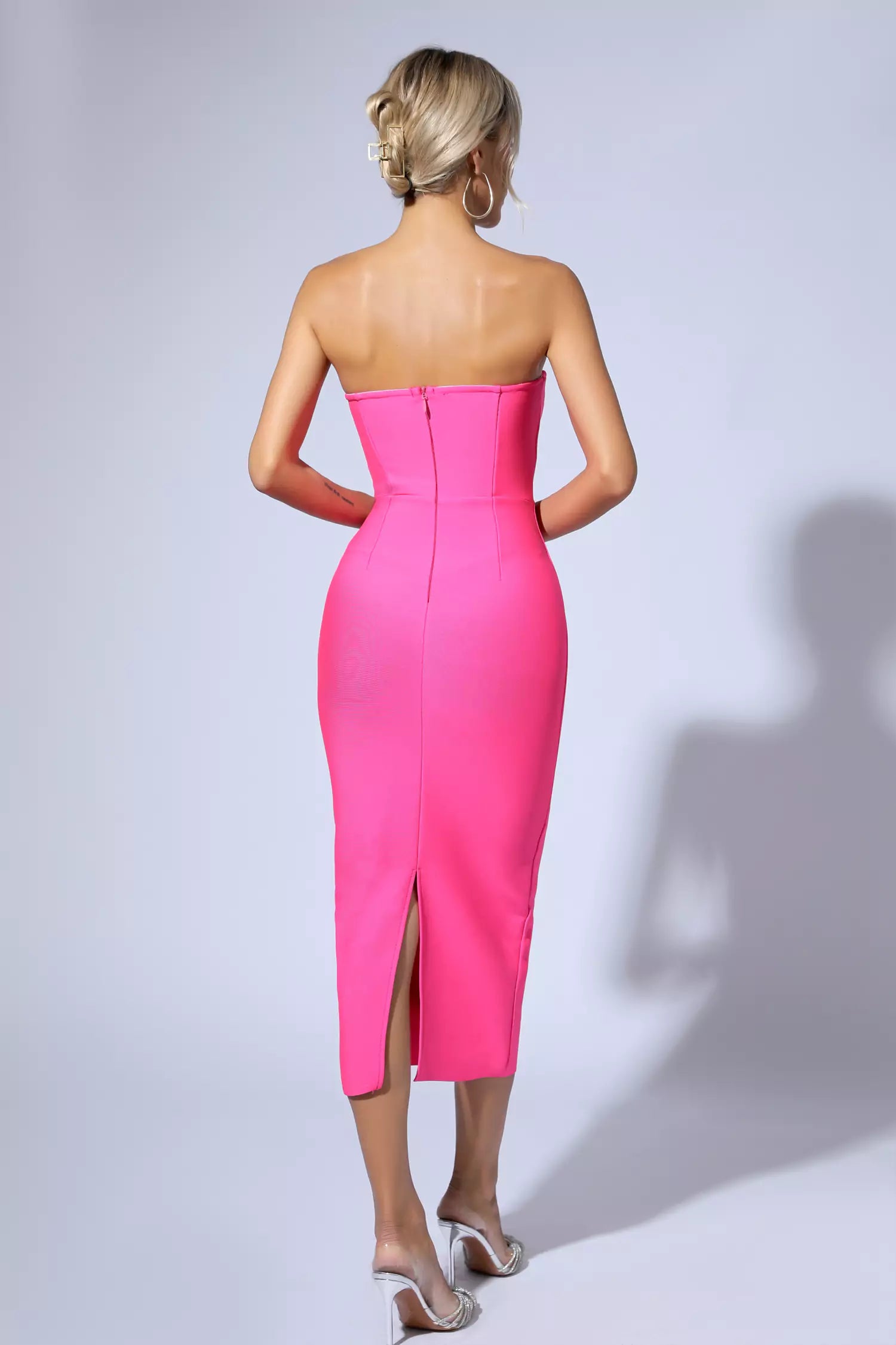 Stella Pink Strapless Bandage Midi Dress-CATCHALL