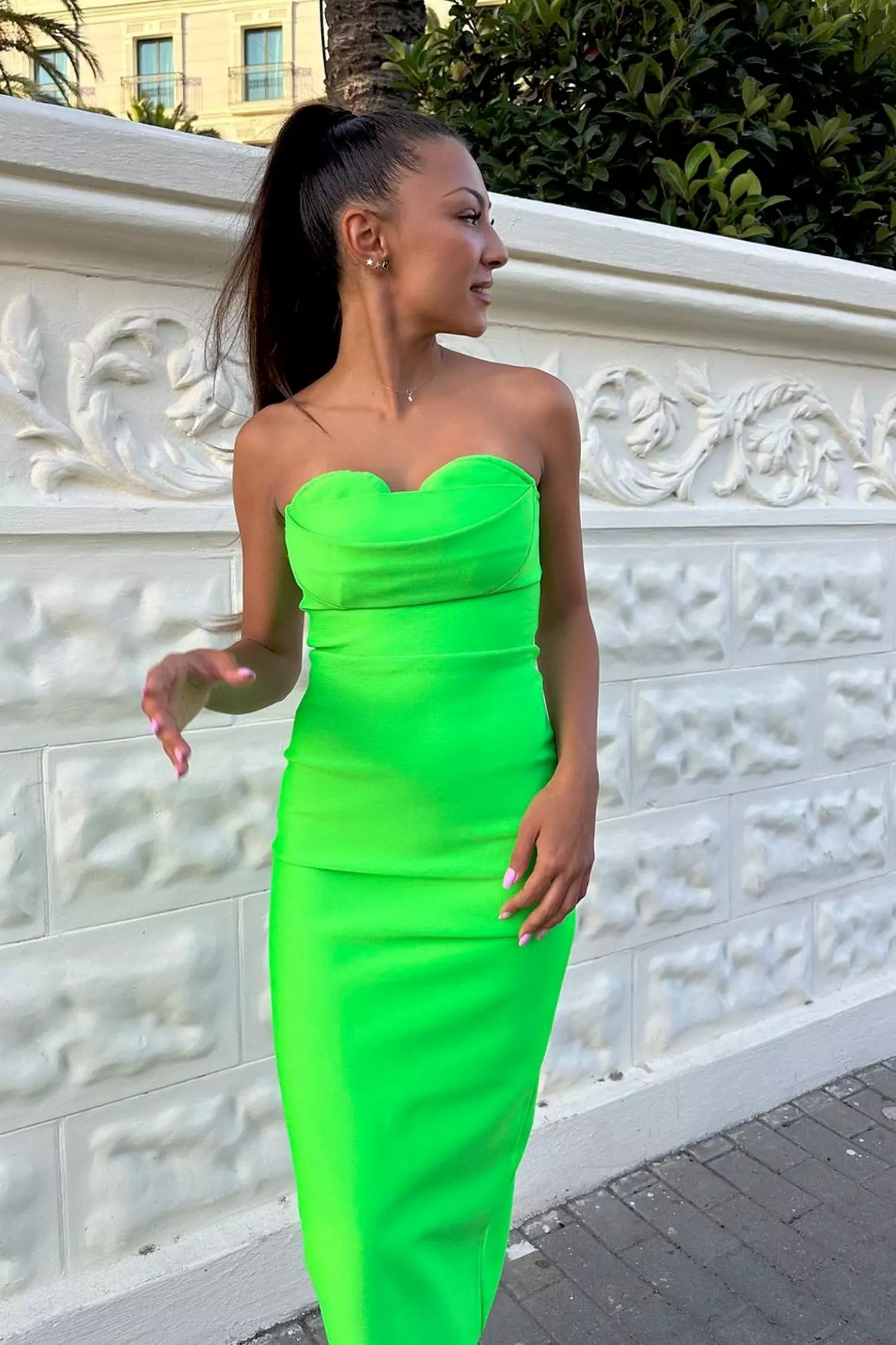 Stella Strapless Bandage Midi DressGreen