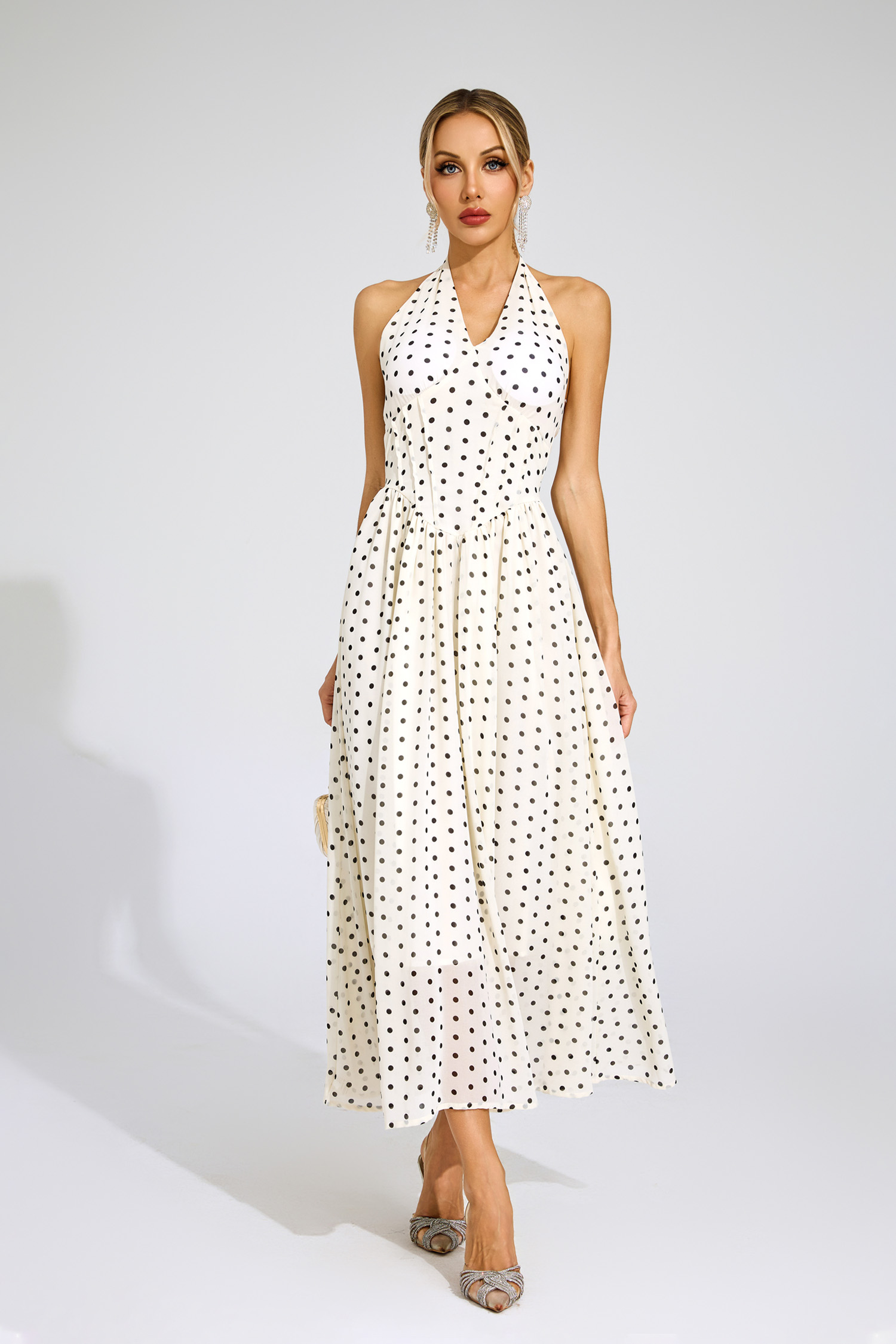 Stephanie White Polka Dot Halter Dress