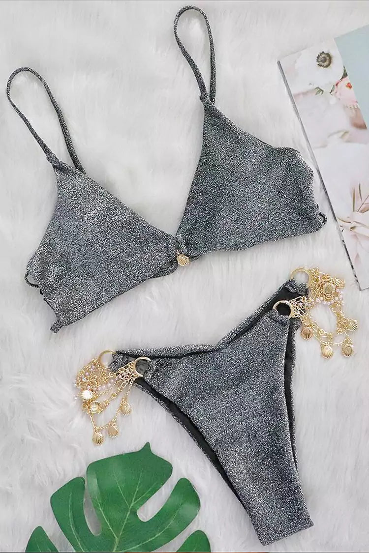 Stevie Black Metal Chain Bikini-CATCHALL