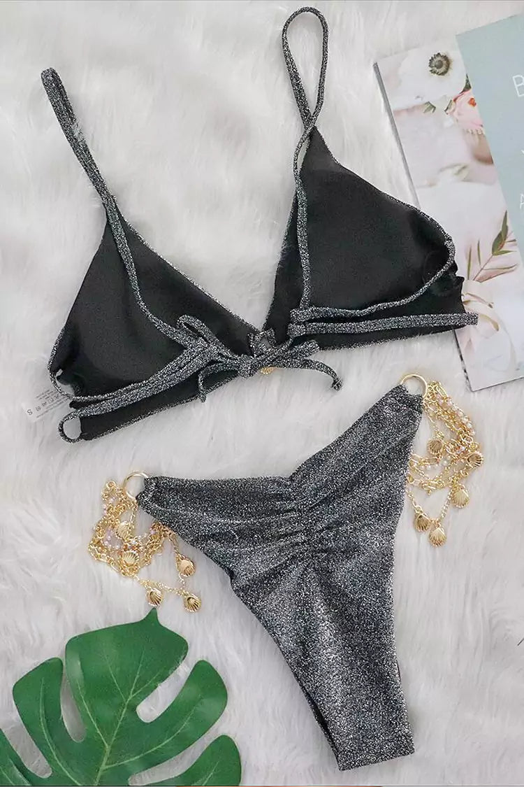 Stevie Black Metal Chain Bikini-CATCHALL