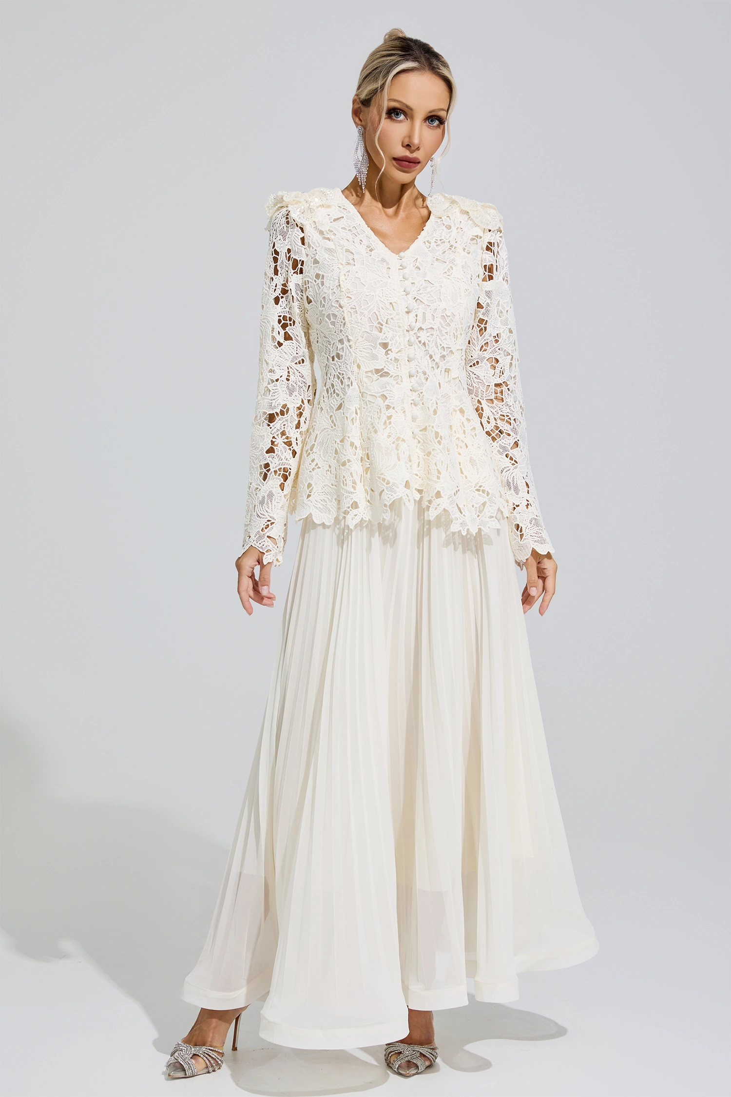 Susan Apricot Pleated Set
