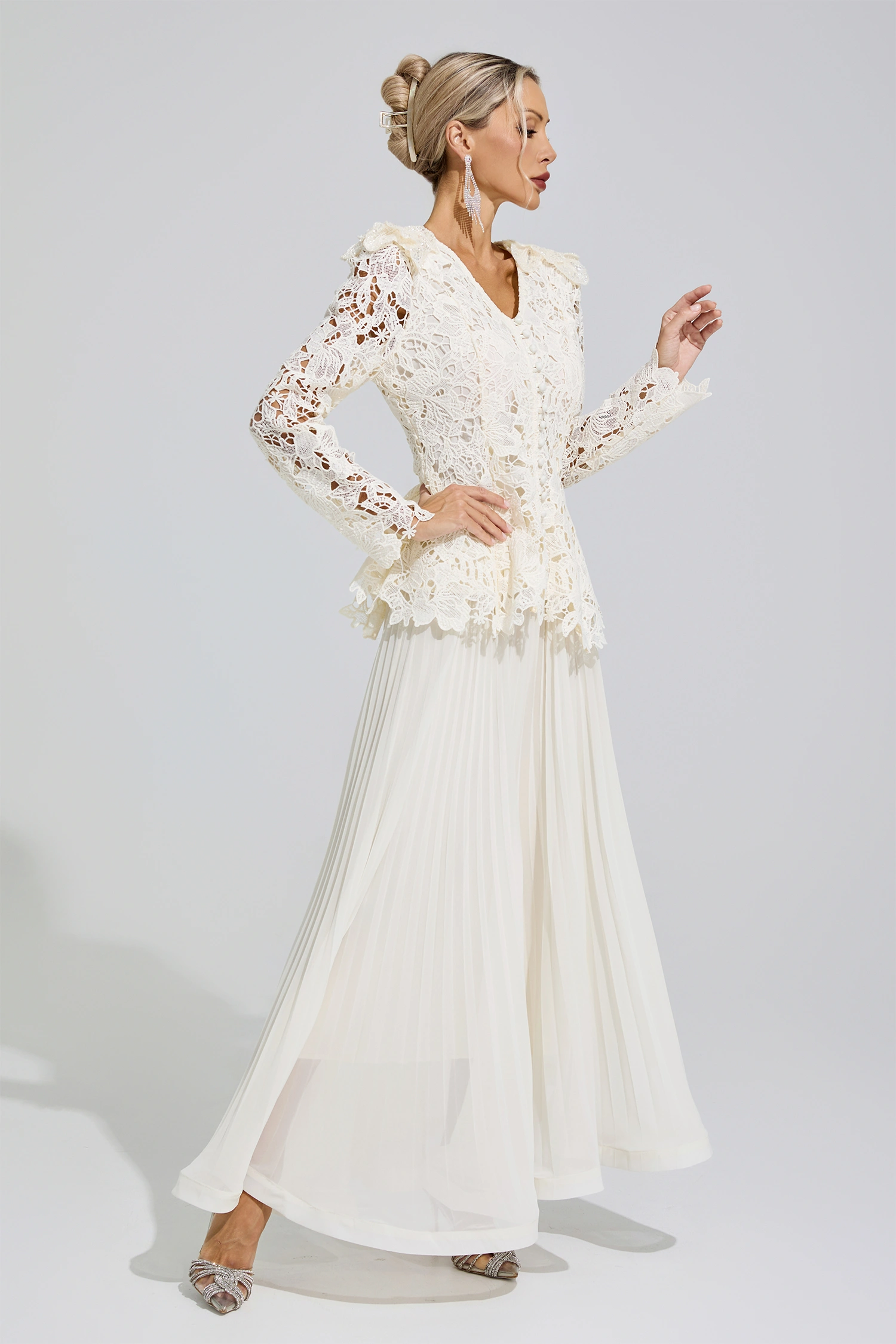Susan Apricot Pleated Set