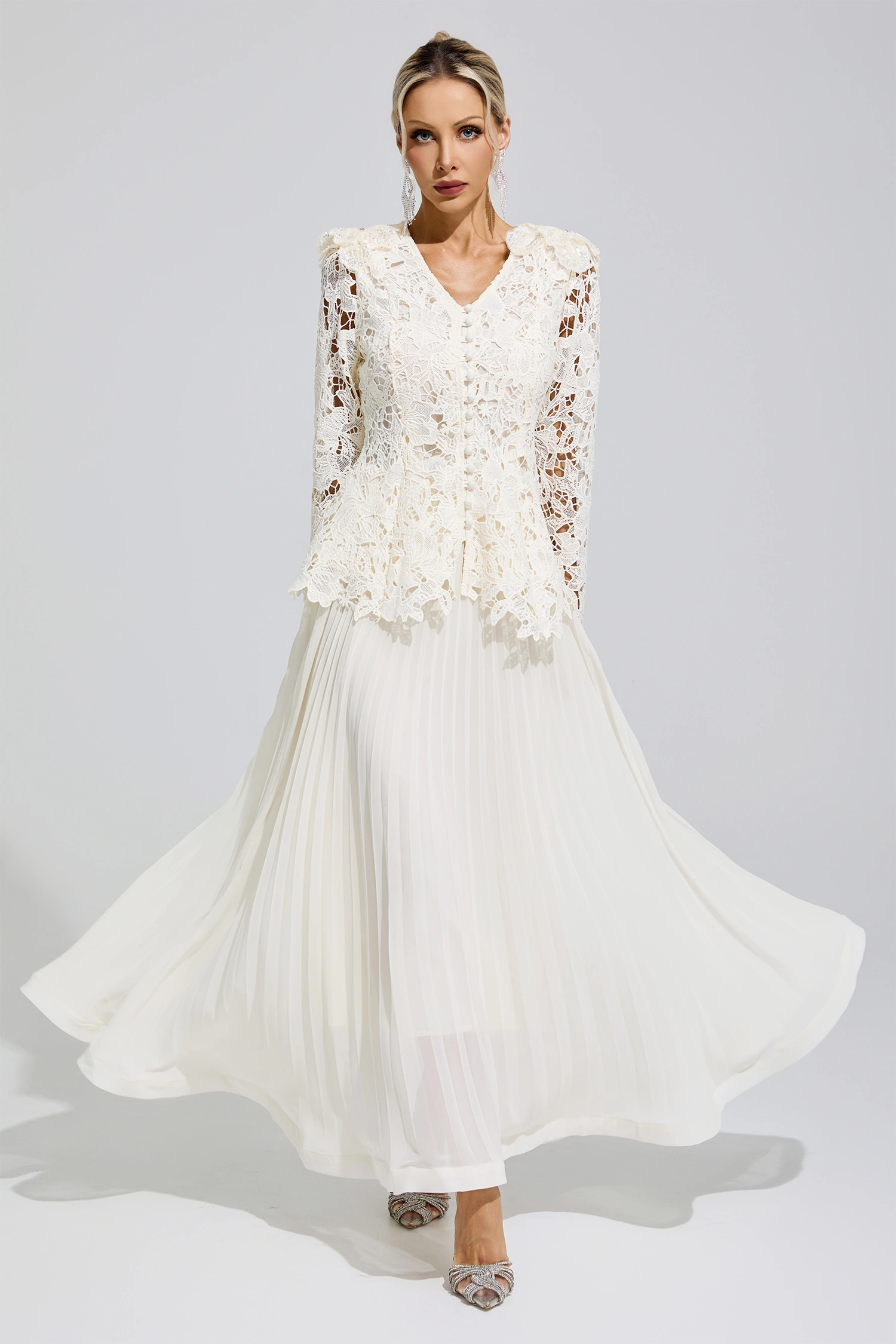 Susan Apricot Pleated Set