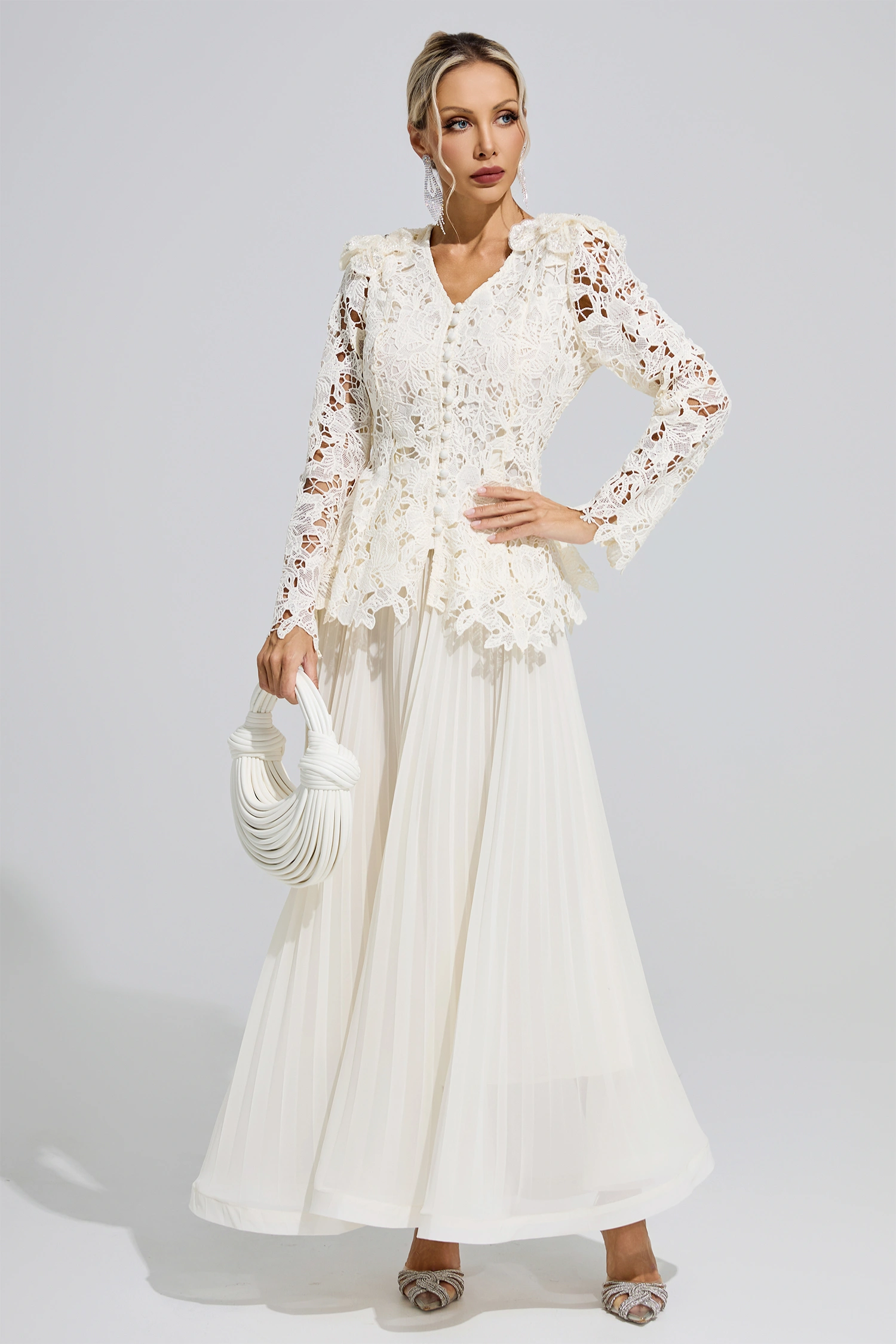 Susan Apricot Pleated Set