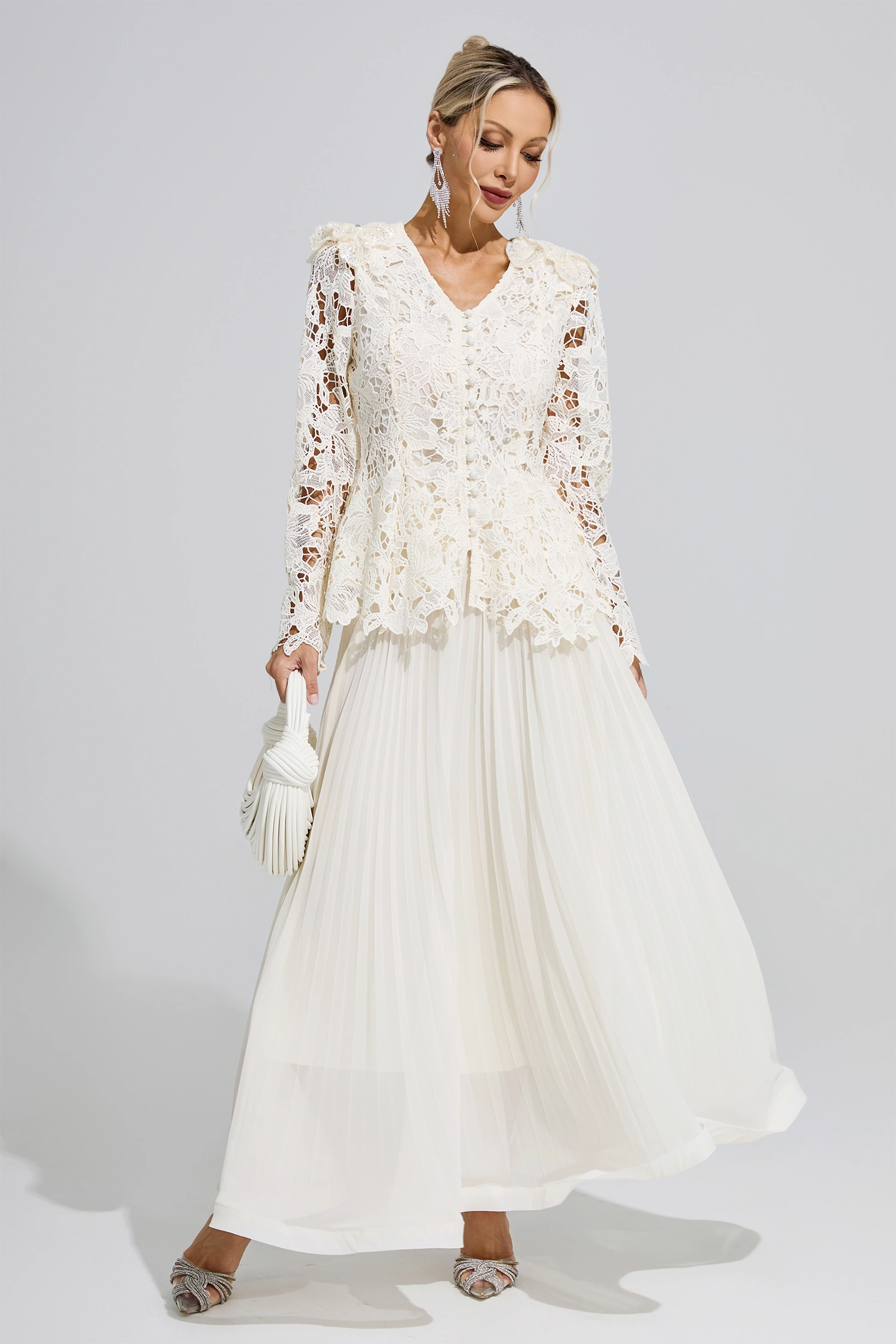 Susan Apricot Pleated Set