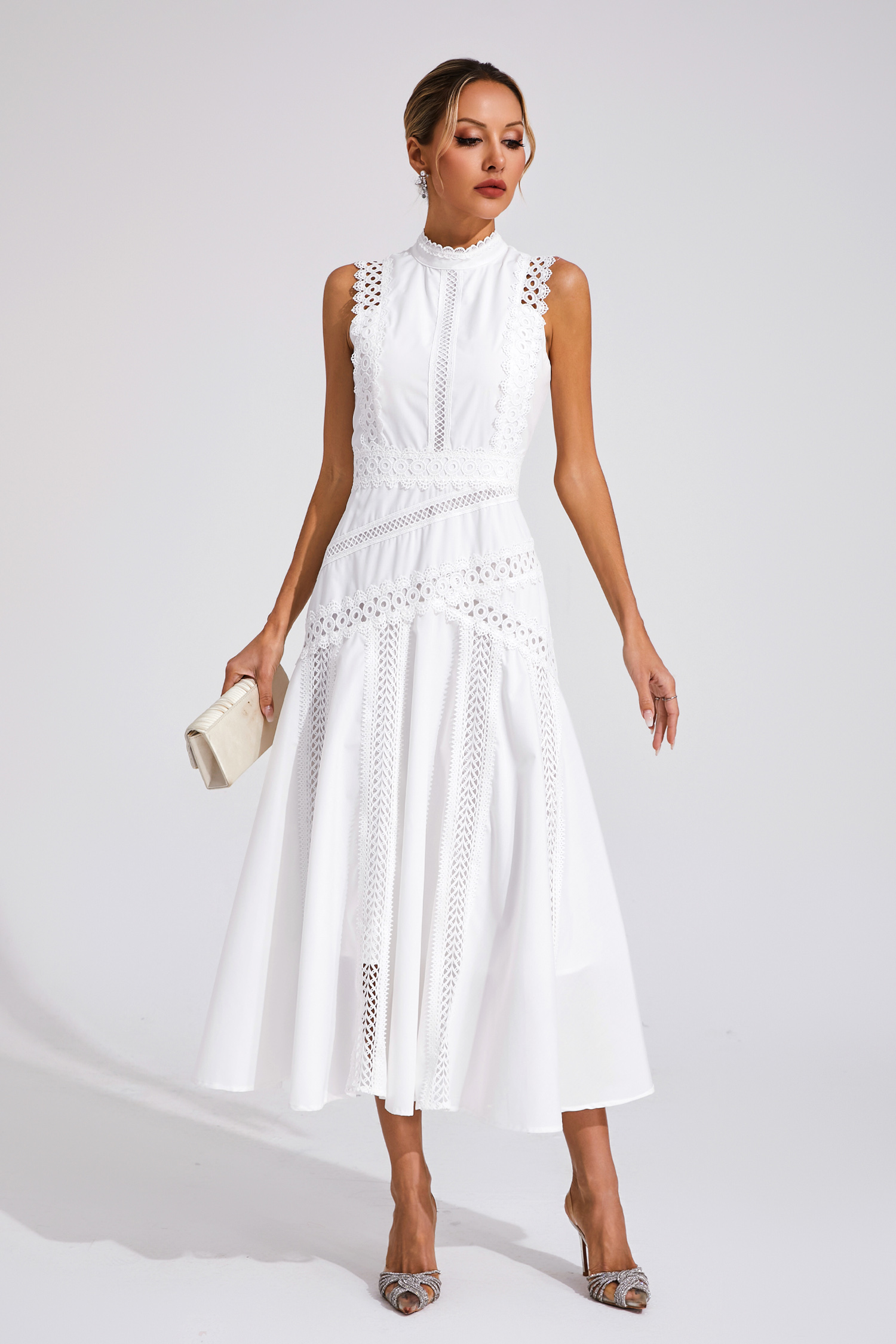 Susanna White Sleeveless Lace Dress-CATCHALL