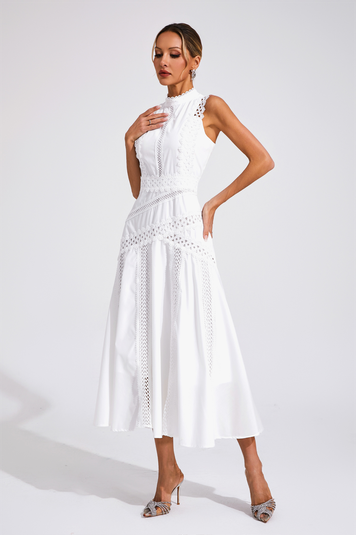 Susanna White Sleeveless Lace Dress-CATCHALL