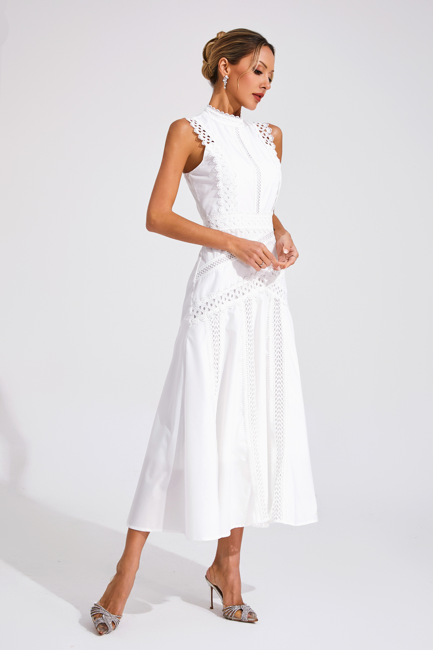 Susanna White Sleeveless Lace Dress-CATCHALL