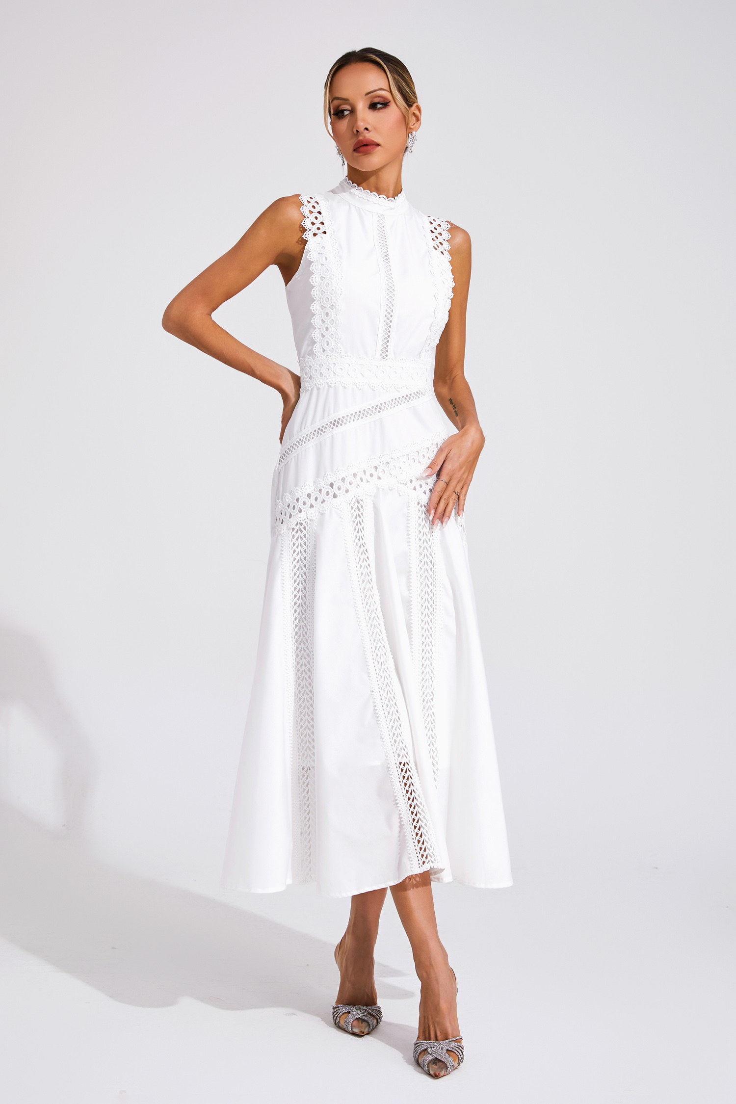 Susanna White Sleeveless Lace Dress-CATCHALL