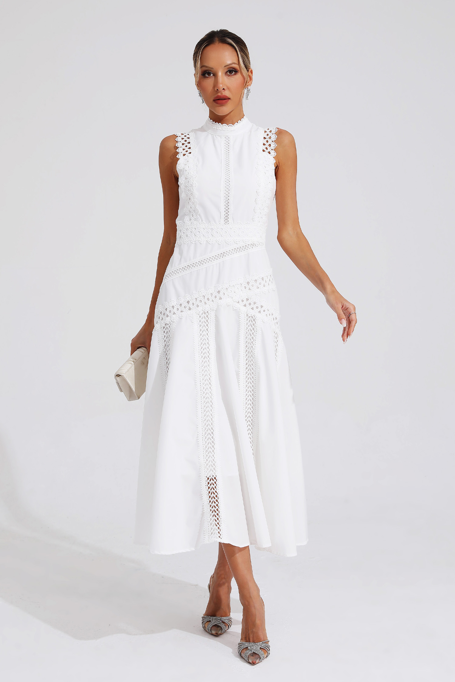 Susanna White Sleeveless Lace Dress-CATCHALL