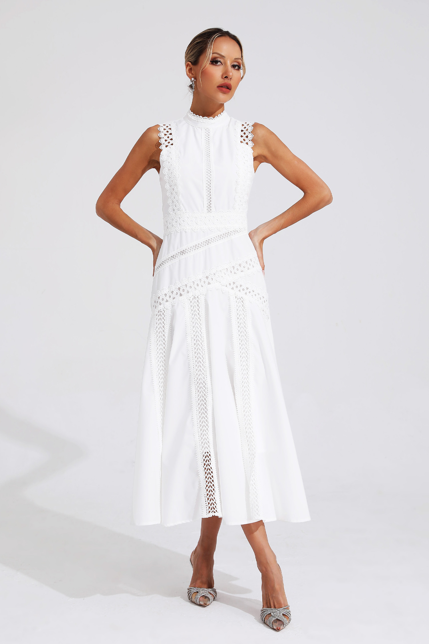 Susanna White Sleeveless Lace Dress-CATCHALL