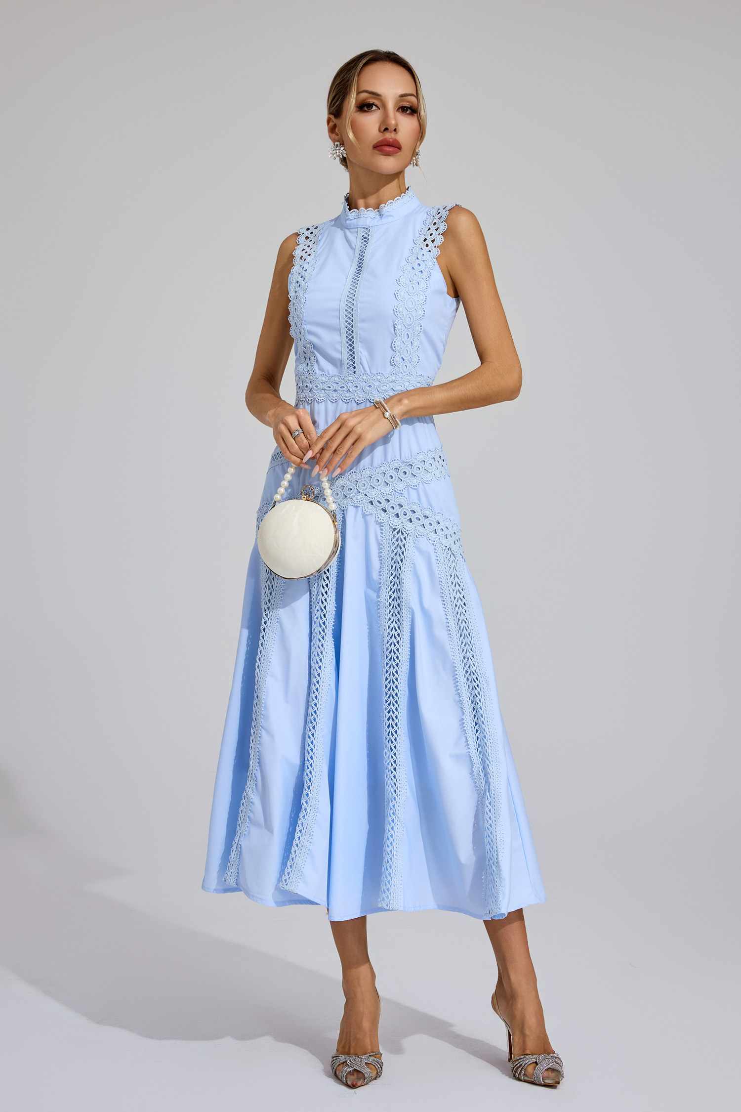 Susanna Blue Sleeveless Lace Dress