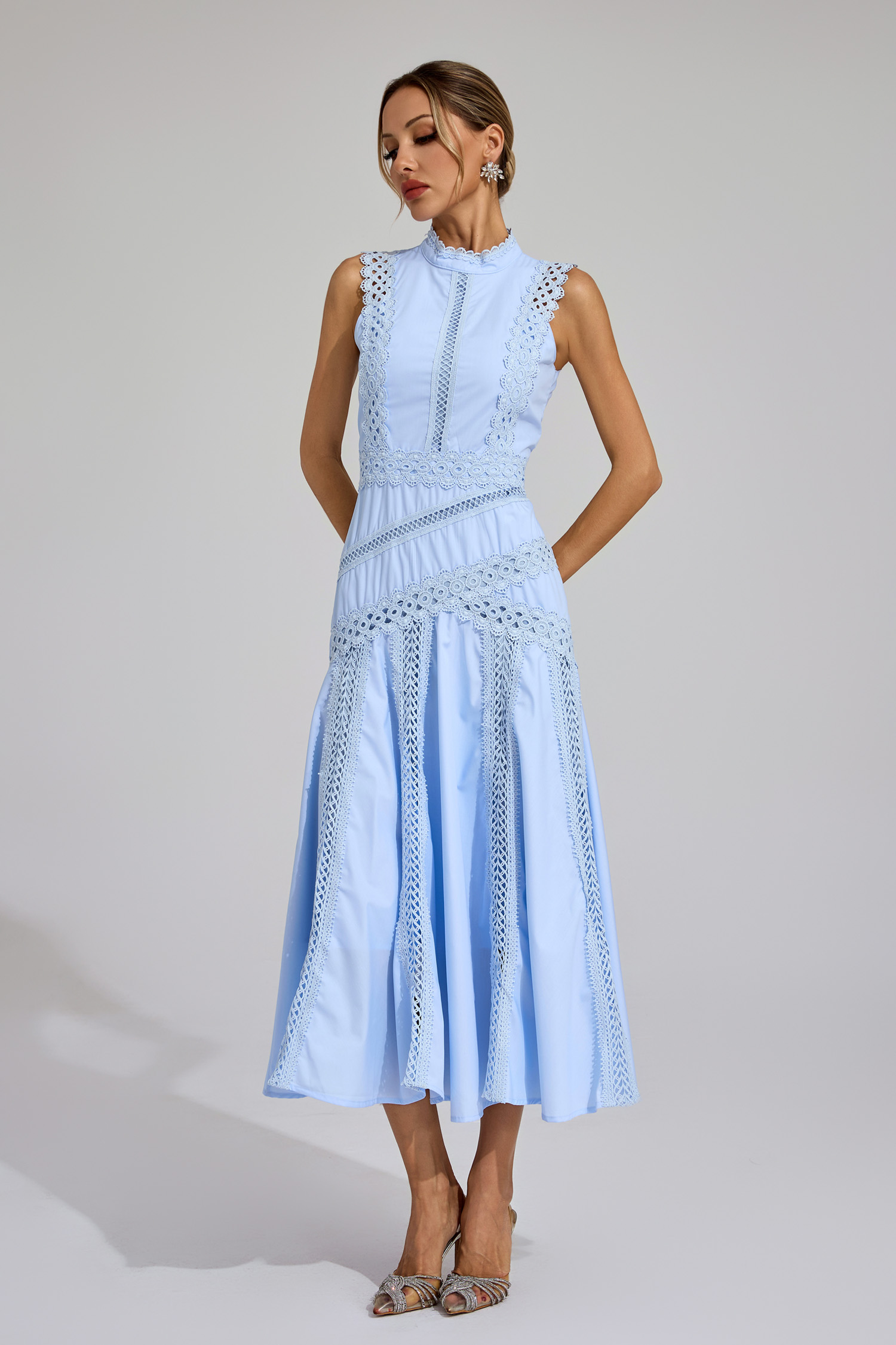 Susanna Blue Sleeveless Lace Dress